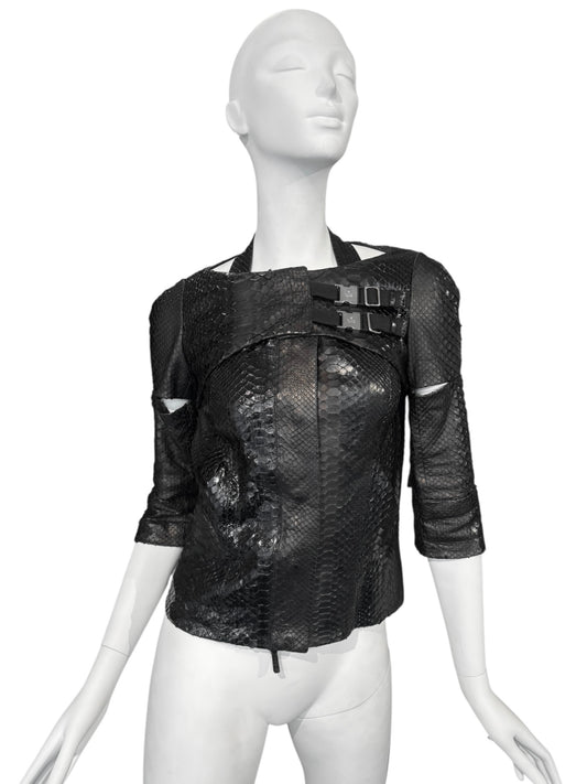 GUCCI SS2010 BY FRIDA GIANNINI BLACK PYTHON LEATHER CUT OUT JACKET