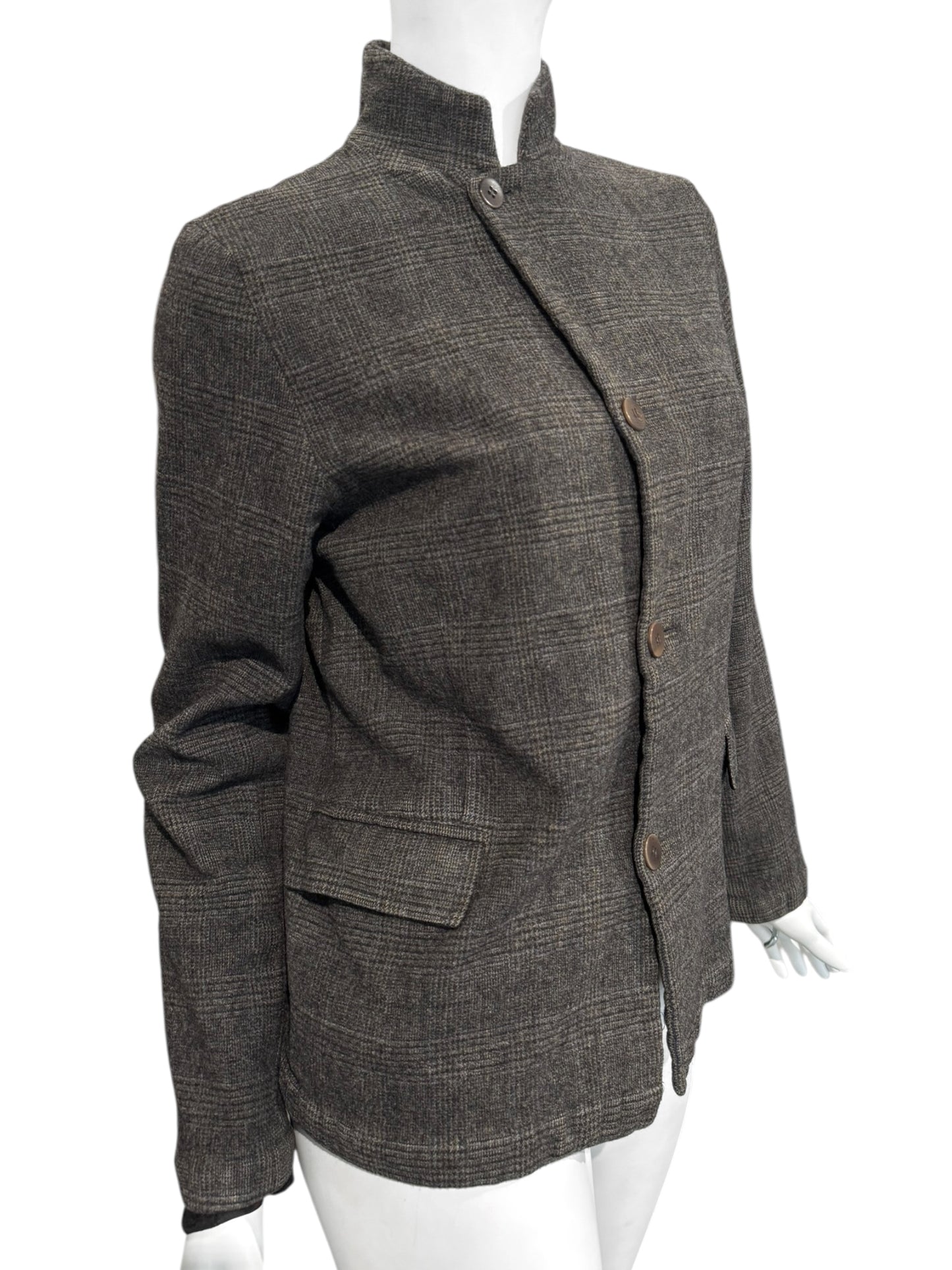 SHIRIN GUILD 1990s BROWN WOOL PRINCE OF WALES JACKET