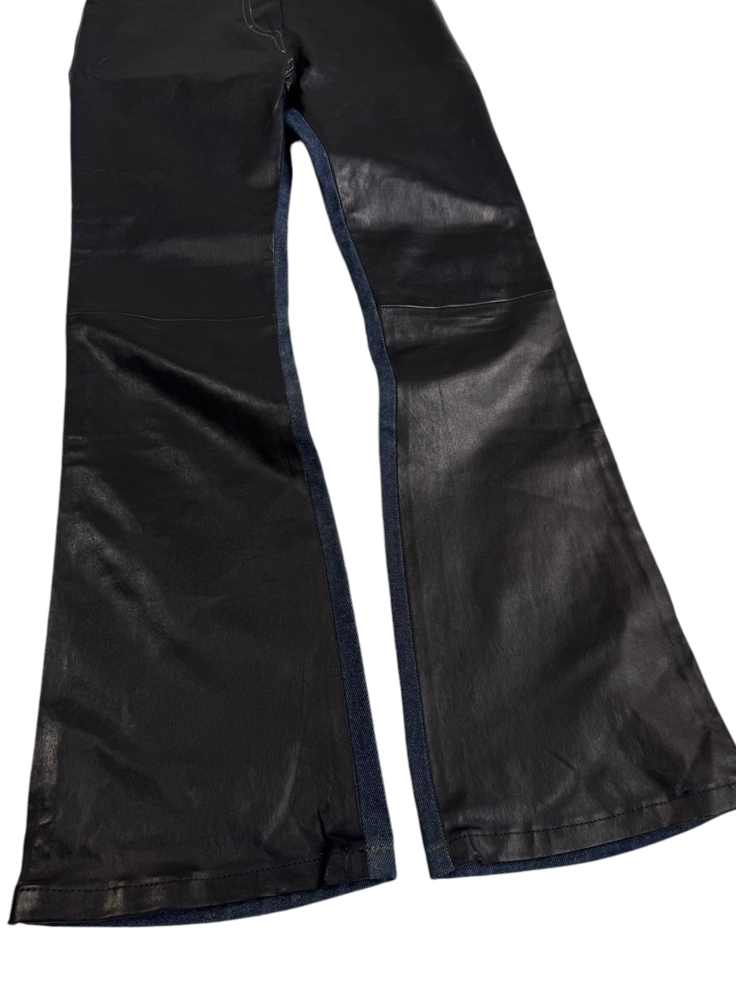 JITROIS 2010s BLACK LEATHER BLUE DENIM PANTS