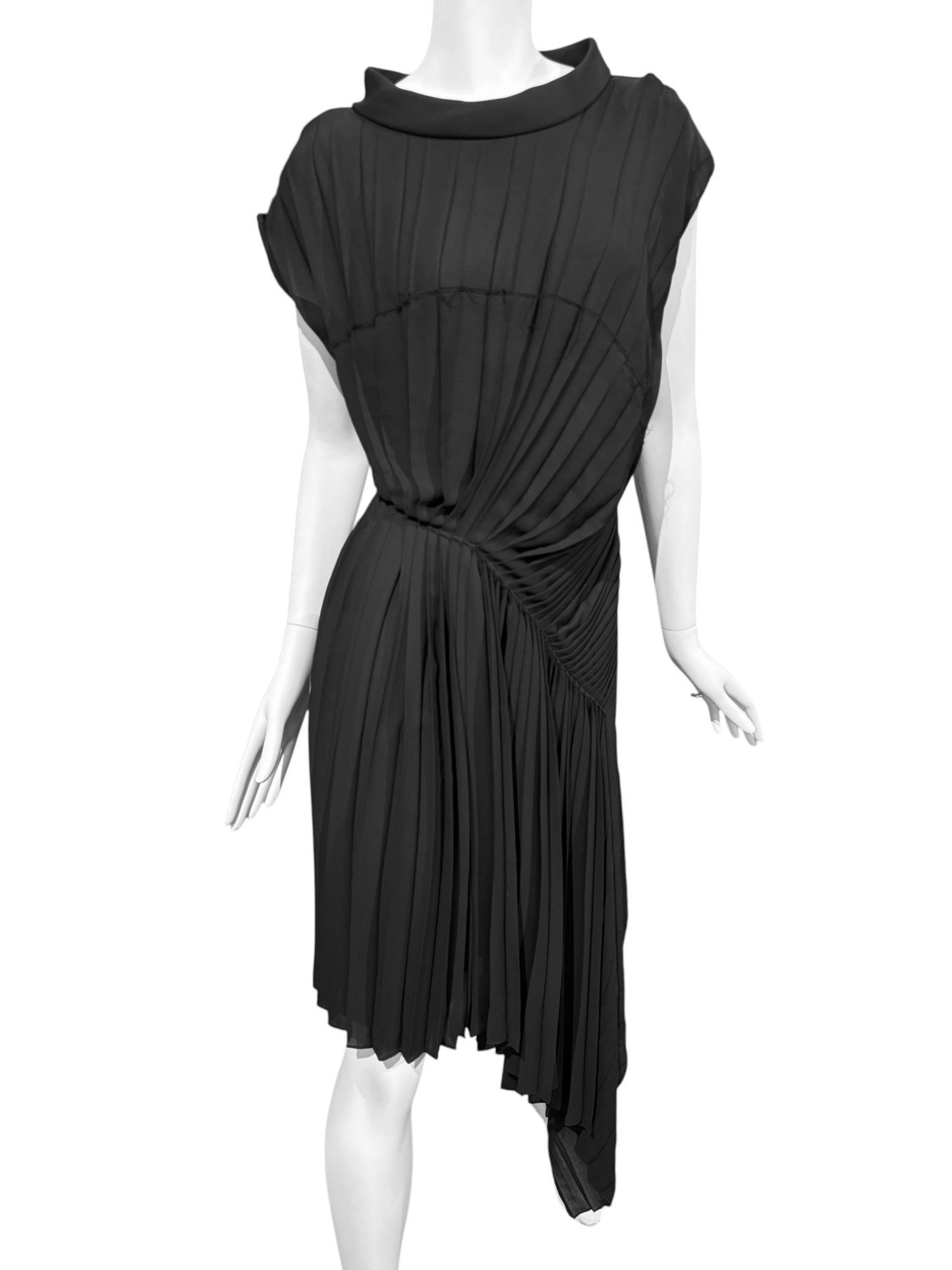 MAISON MARGIELA 2010s BY JOHN GALLIANO BLACK ASYMMETRICAL PLEATED DRESS