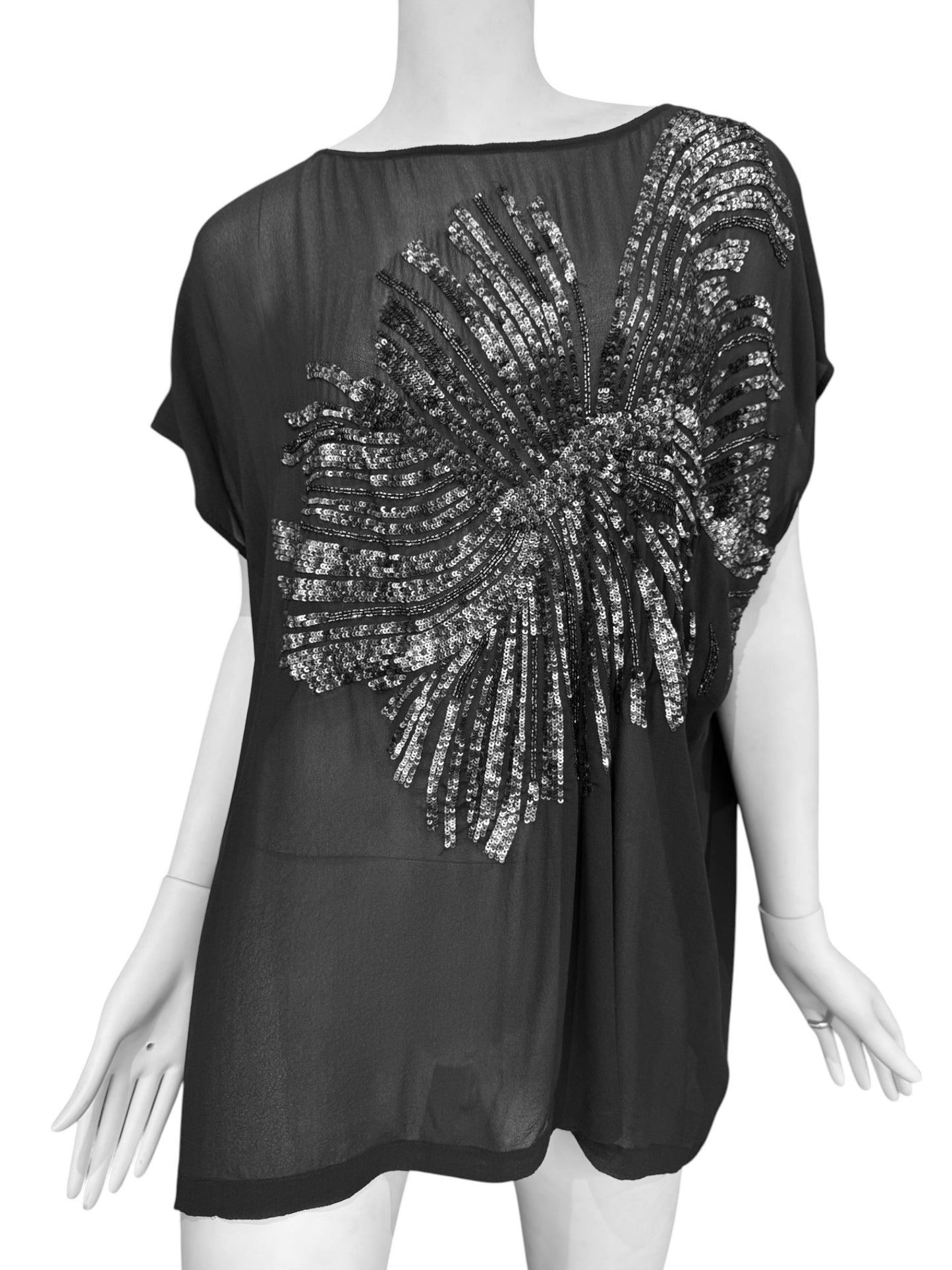 PEACHOO + KREJBERG 2010s BLACK SILK EMBELLISHED TANK TOP