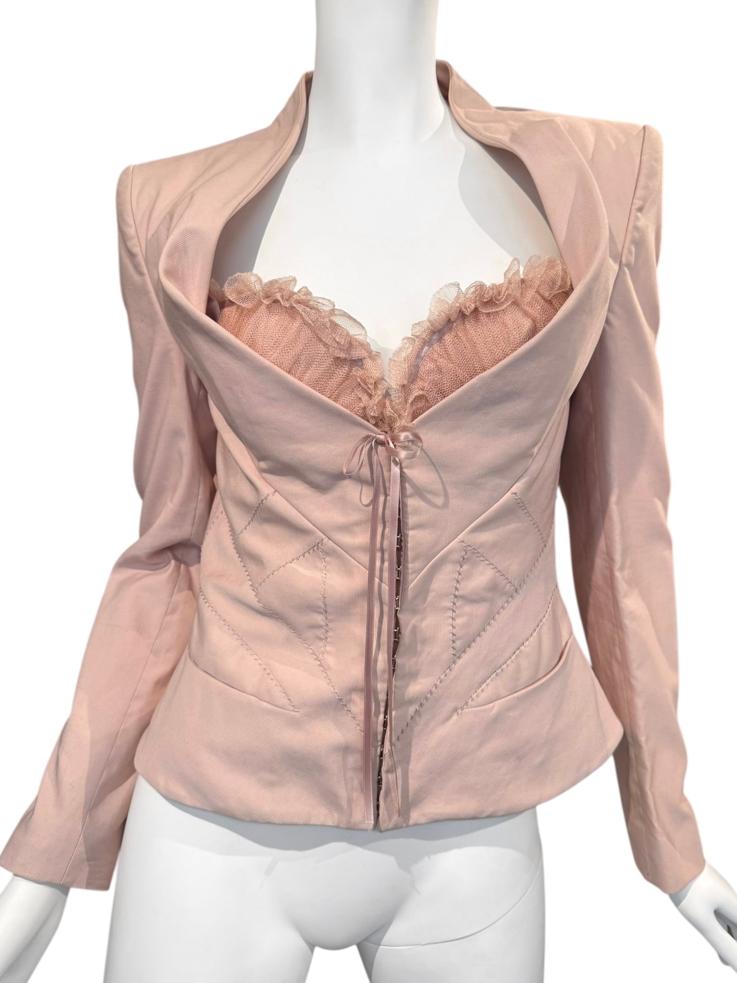 ALEXANDER MCQUEEN SS2004 «DELIVERANCE» PINK CORSET TULLE BRA JACKET