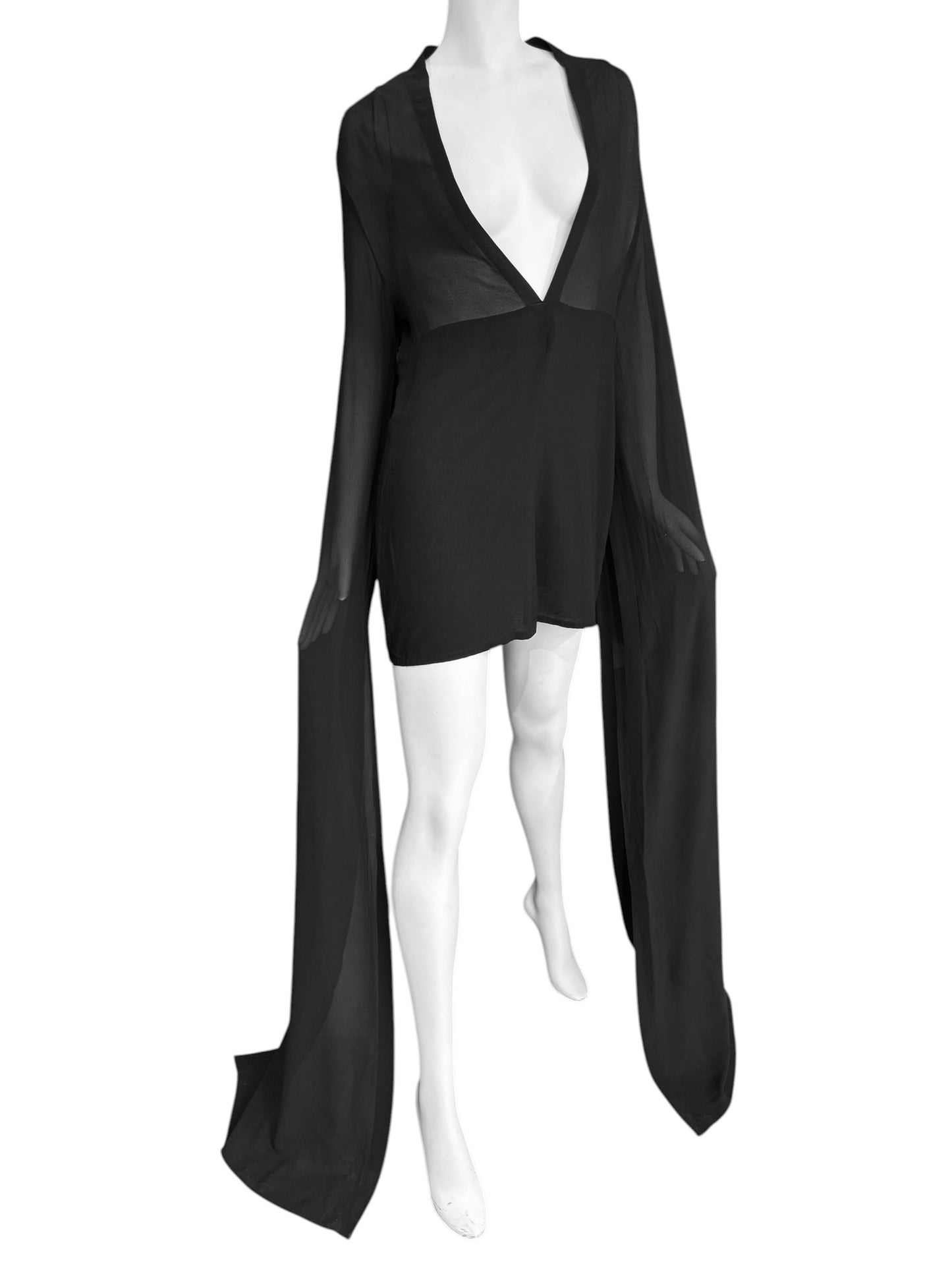 ANN DEMEULEMEESTER SS2013 BLACK SILK MAXI SLEEVES MINI DRESS
