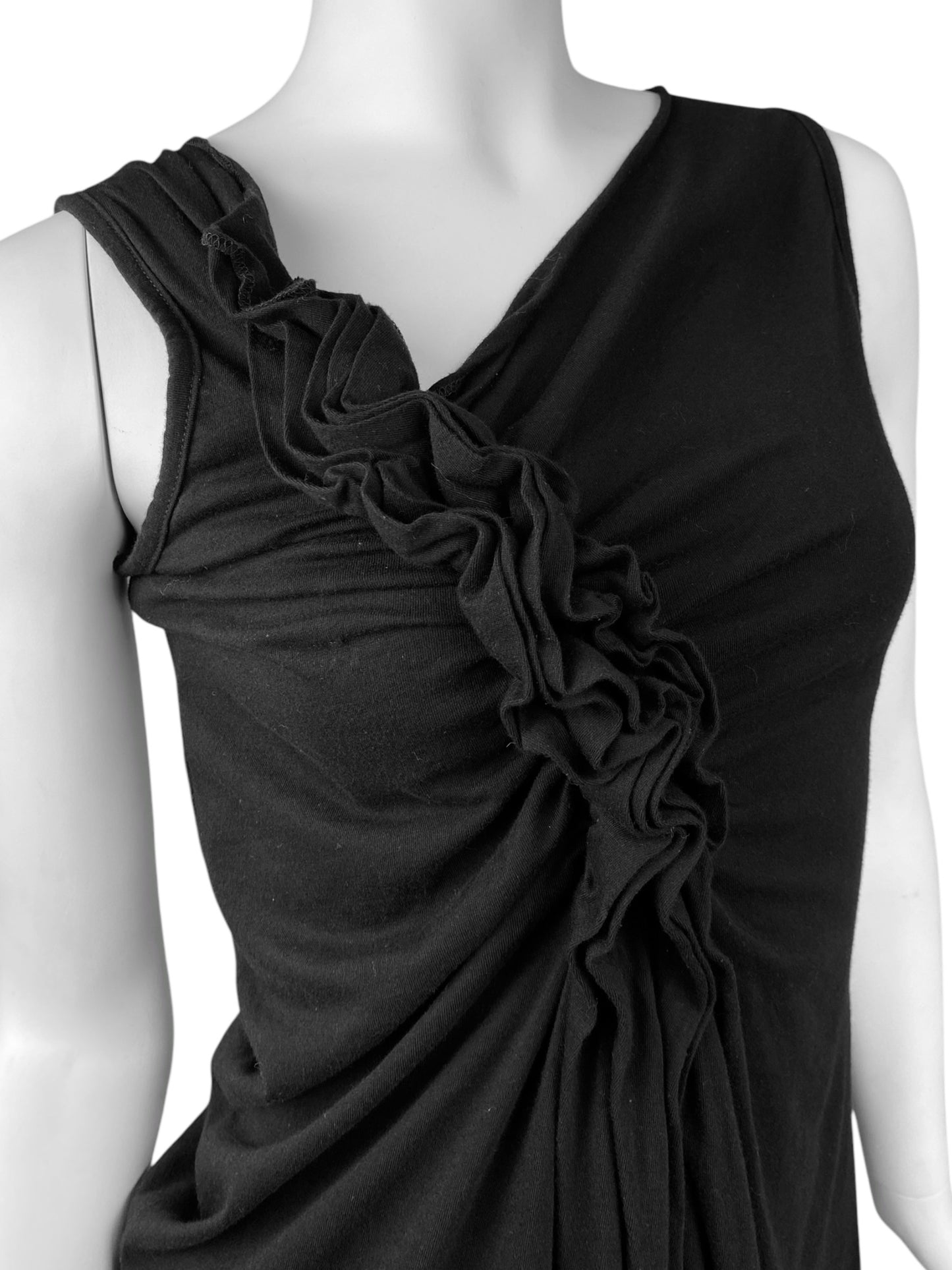 CORA KEMPERMAN 2000s BLACK ASYMMETRICAL DRAPED TANK TOP