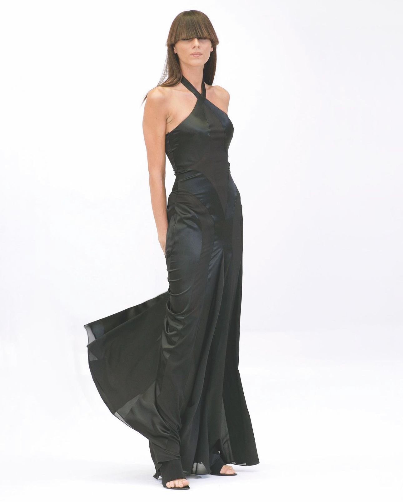 FAYÇAL AMOR SS2003 METALLIC GREY ANATOMICAL HALTERNECK MAXI DRESS