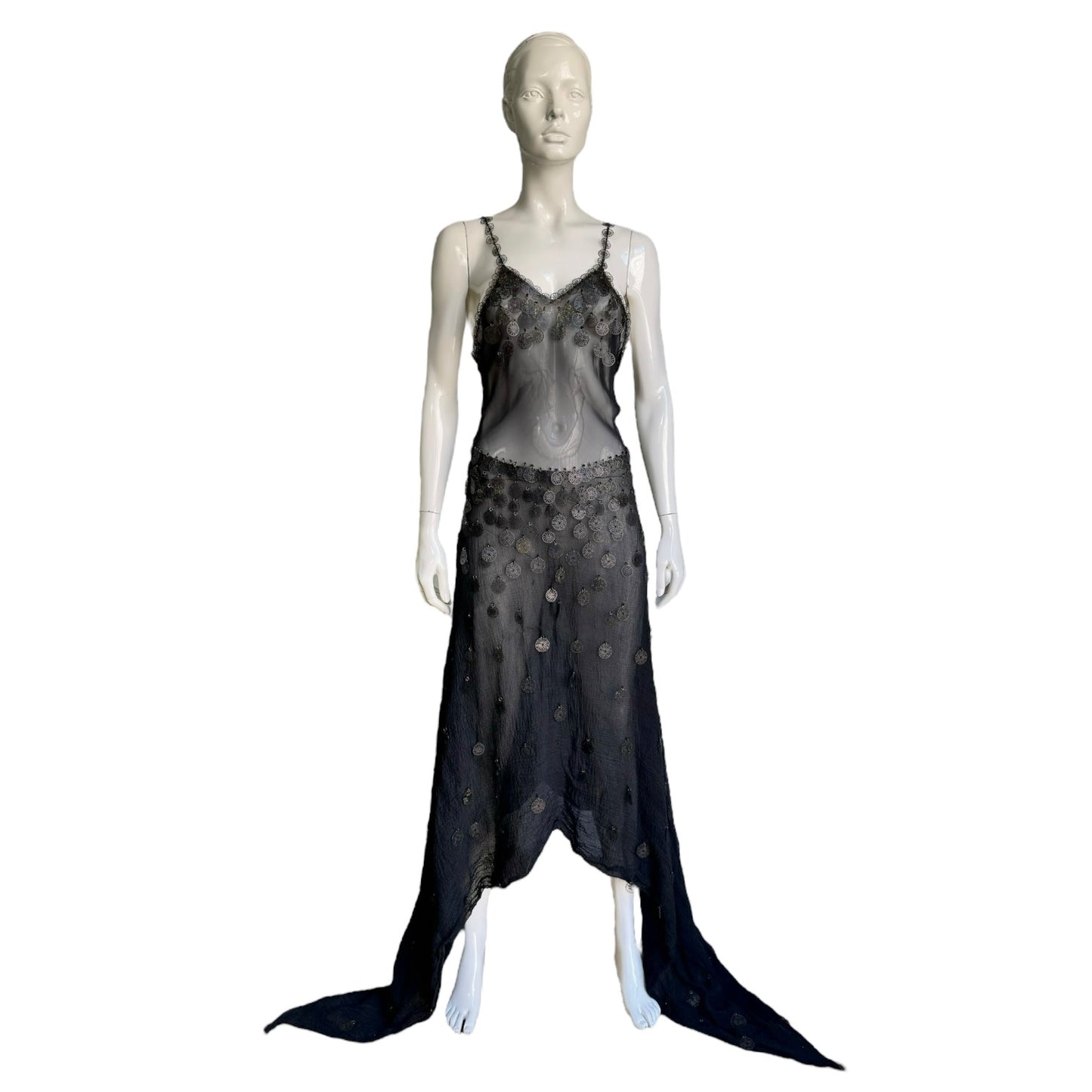 ROMEO GIGLI SS2001 BLACK SHEER EMBELLISHED MAXI DRESS