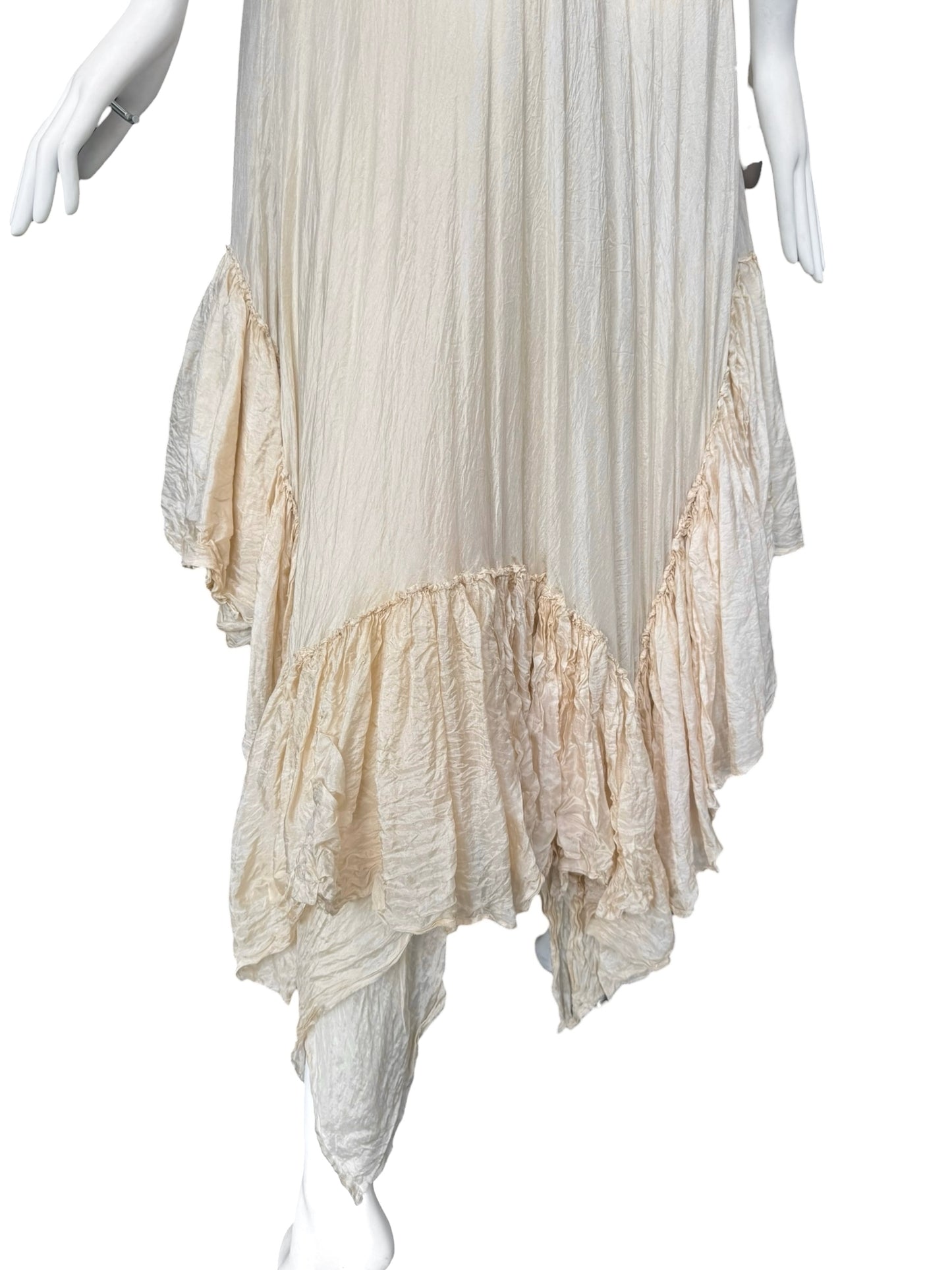 MARC LE BIHAN 2020s BEIGE SILK RUFFLES HEM MAXI DRESS