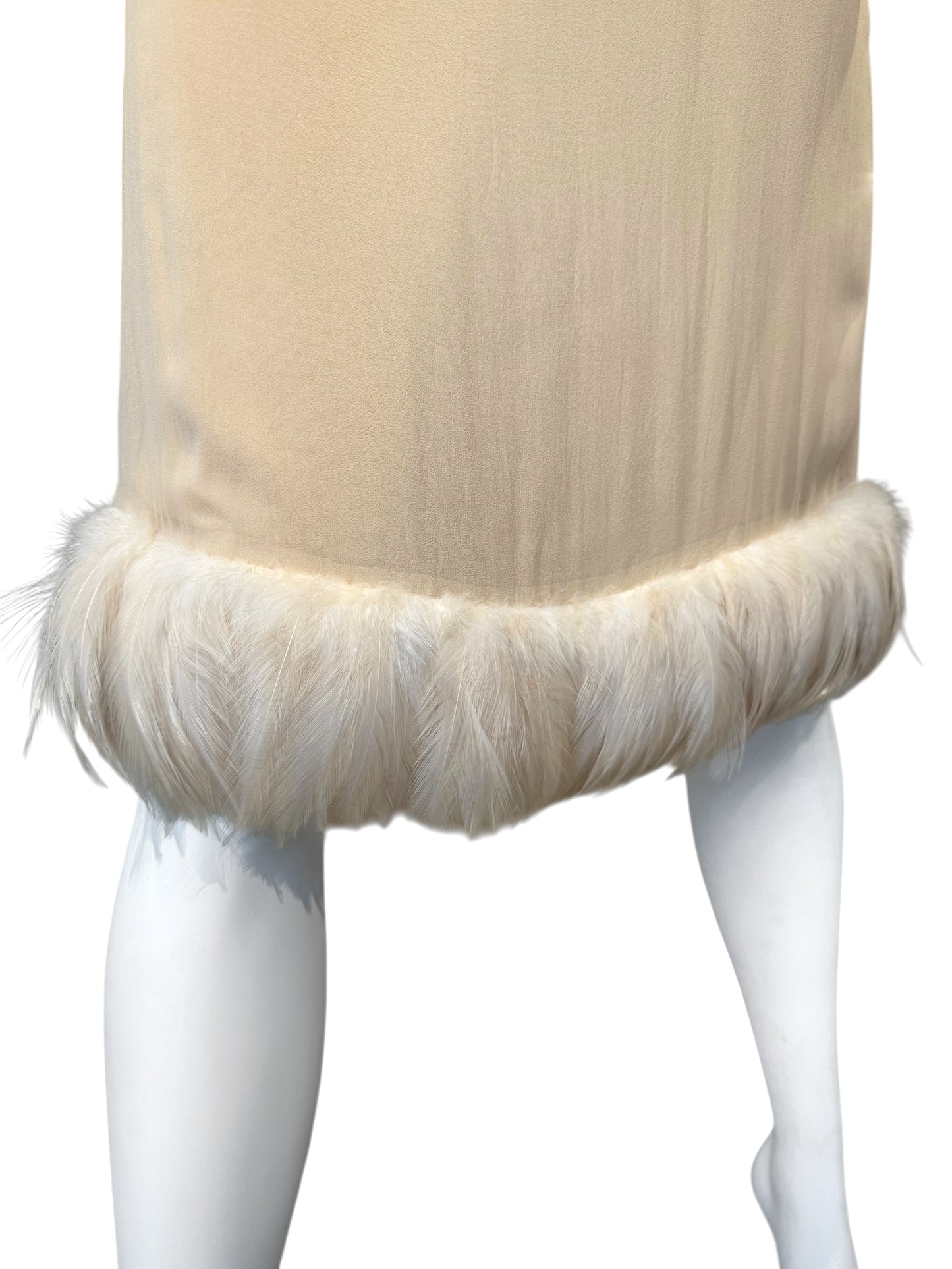 GUCCI SS1999 BY TOM FORD BEIGE SILK FEATHERS TRIM 2P. SET