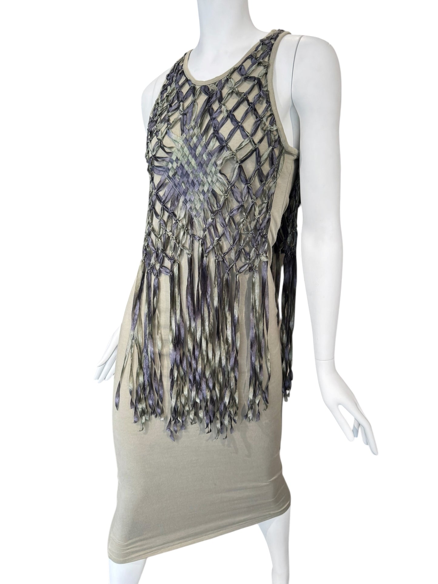 DIOR SS2003 BY JOHN GALLIANO COTTON & SILK KNOTTED FRINGE MAXI DRESS