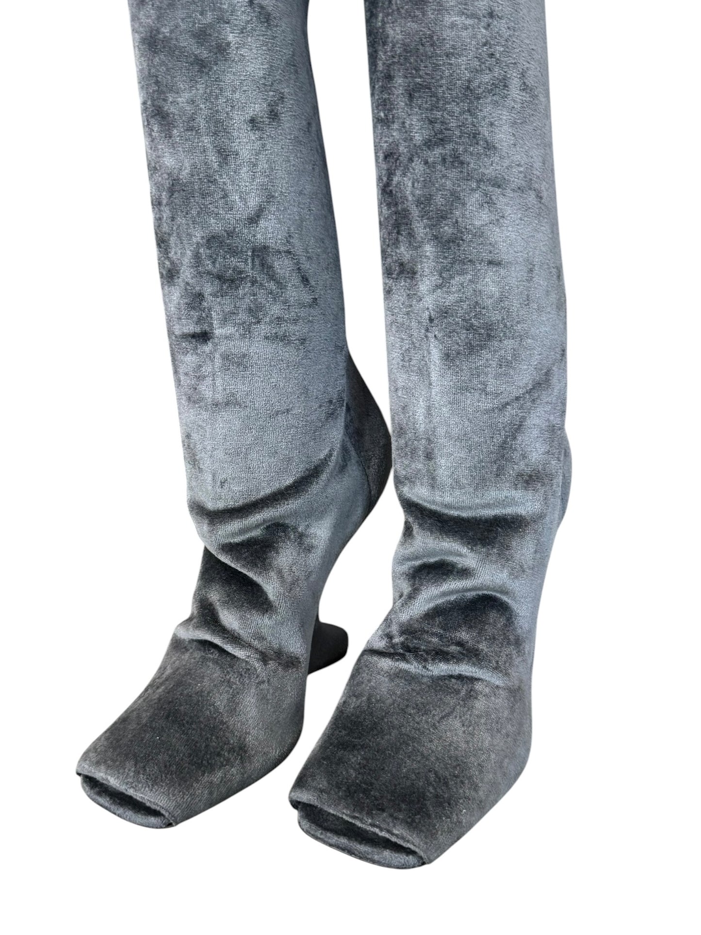 RICK OWENS 2020S GREY VELVET CANTILEVER THIGH-HIGH BOOTS