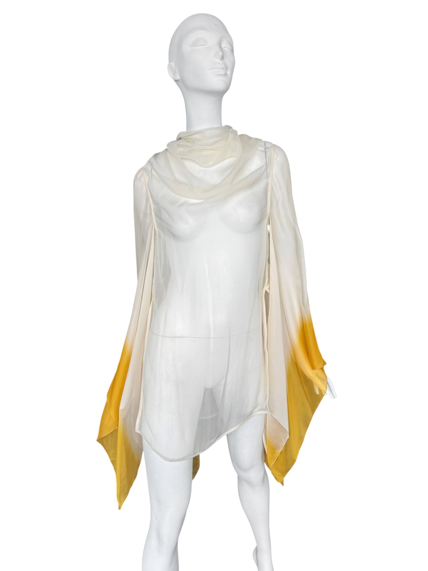 RICK OWENS SS2022 ‘FOGACHINE’ WHITE & YELLOW SILK TOP
