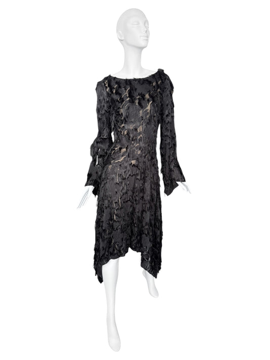 PLEIN SUD 2010s BLACK DISTRESS MIDI DRESS