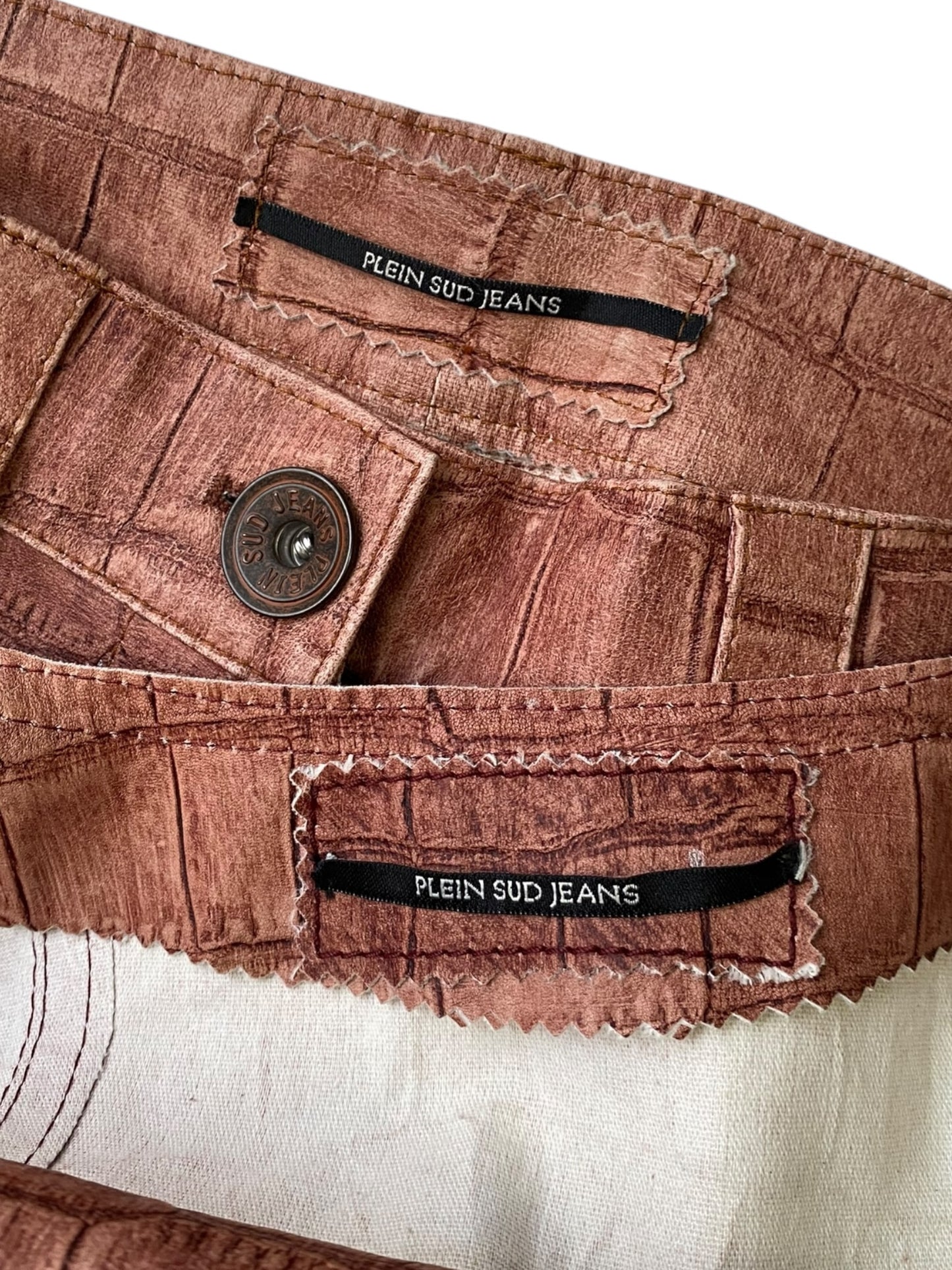 PLEIN SUD JEANS 2000s COPPER LEATHER CROCODILE EMBOSSED 2p. SET (CORSET + CAPRI PANTS)