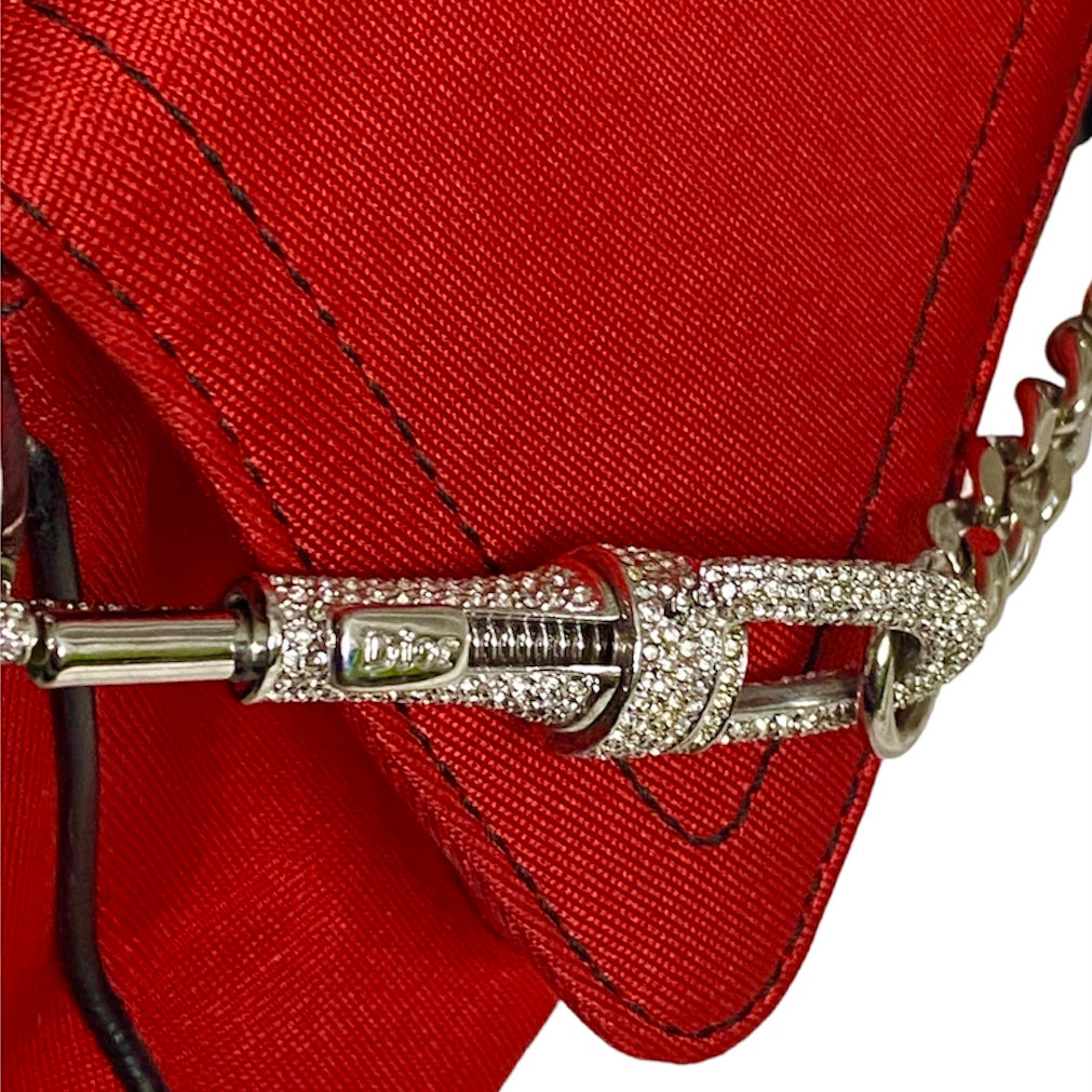 DIOR FW2003 BY GALLIANO RED SATIN HARDCORE SHOULDER BAG