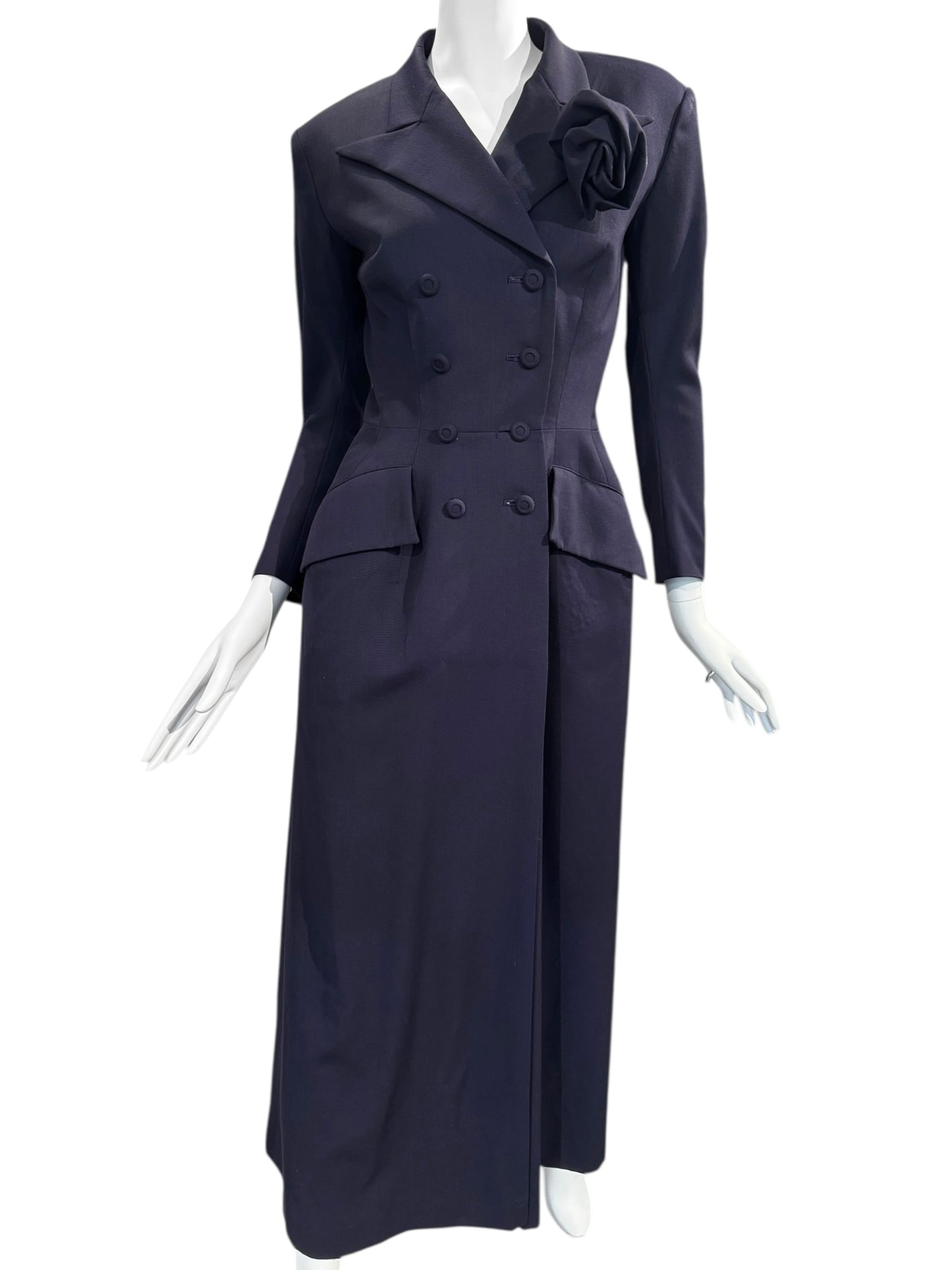 YOHJI YAMAMOTO SS1997 PURPLE WOOL DOUBLE BREASTED MAXI COAT