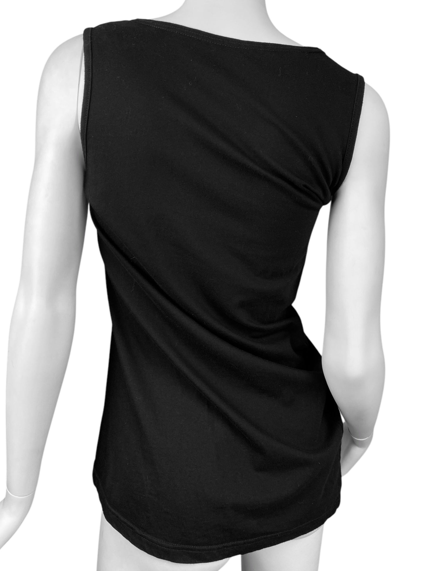 CORA KEMPERMAN 2000s BLACK ASYMMETRICAL DRAPED TANK TOP