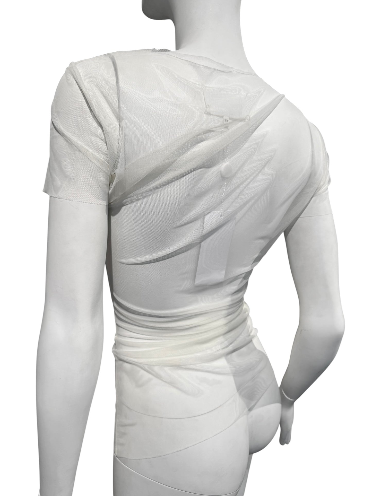 MAISON MARGIELA SS2021 BY JOHN GALLIANO SS2021 WHITE MESH ASYMMETRICAL TOP