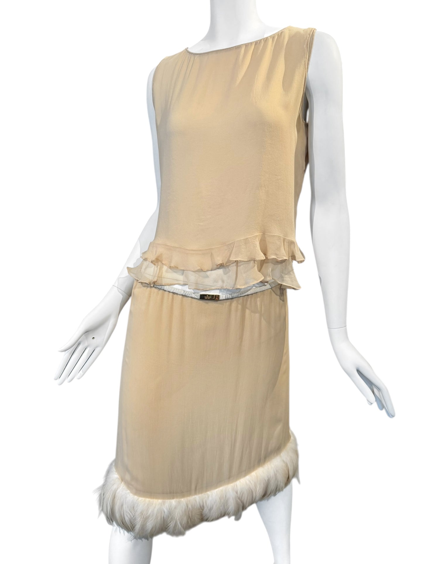 GUCCI SS1999 BY TOM FORD BEIGE SILK FEATHERS TRIM 2P. SET