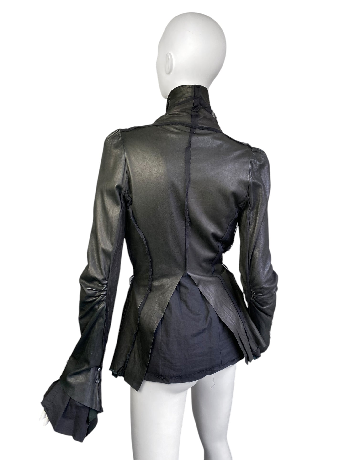 SHARON WAUCHOB FW2006 GREY LEATHER SILK TRIM ARTISANAL JACKET