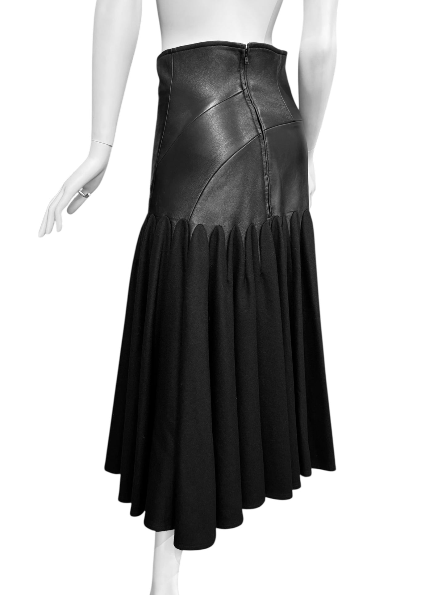 YOHJI YAMAMOTO FW2018 BLACK LEATHER & WOOL SKIRT