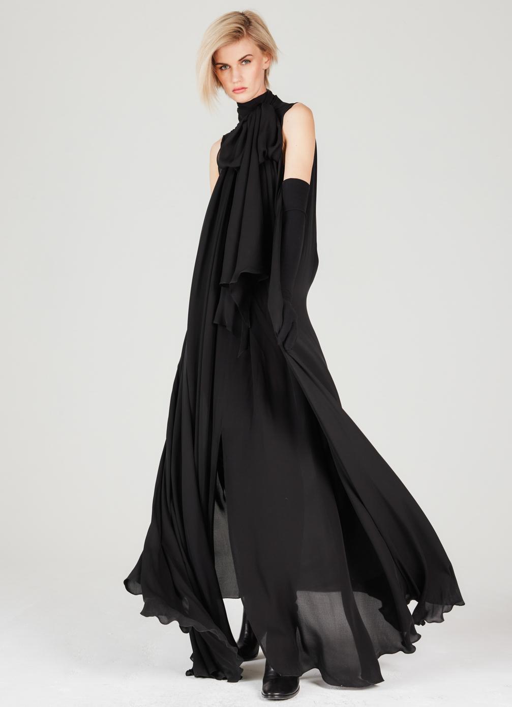 PLEIN SUD PRE-FW2014 BLACK SILK DRAPED MAXI DRESS