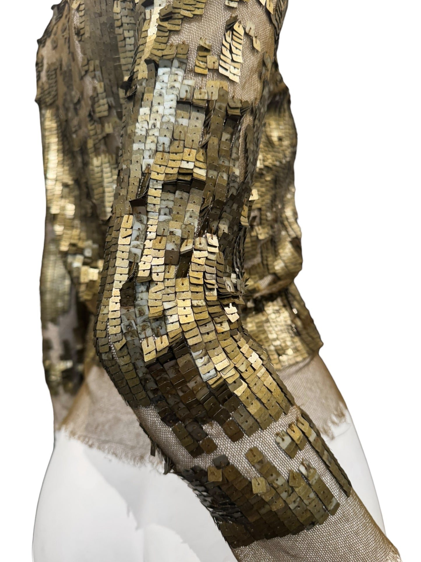 PLEIN SUD SS2001 KAKI TULLE SEQUINS EMBELLISHED CARDIGAN