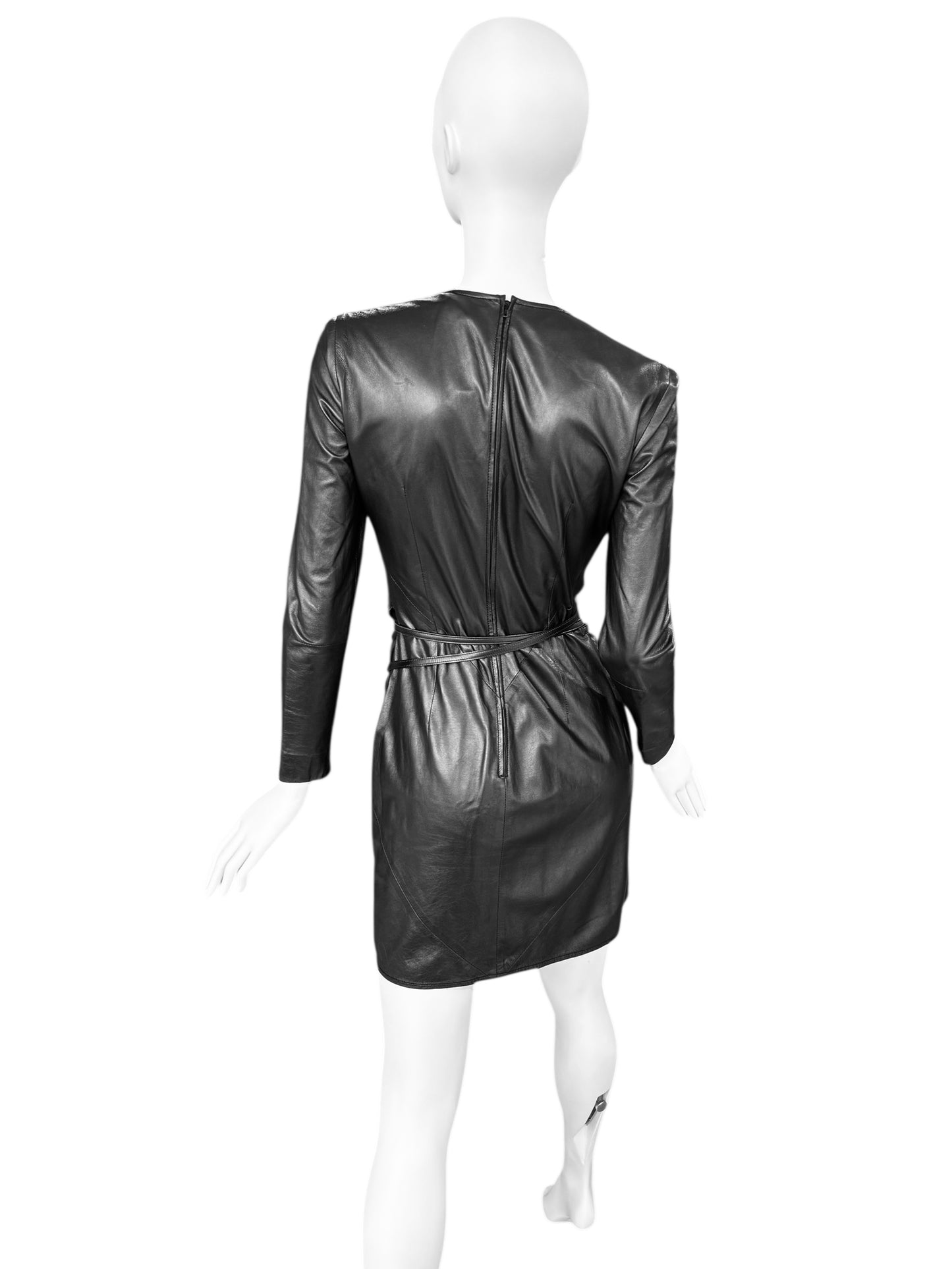 GUCCI FW1997 BY TOM FORD BLACK LEATHER WRAPPABLE MIDI DRESS