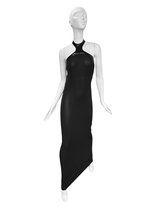 PLEIN SUD SS2004 BLACK HALTER-NECK MAXI DRESS