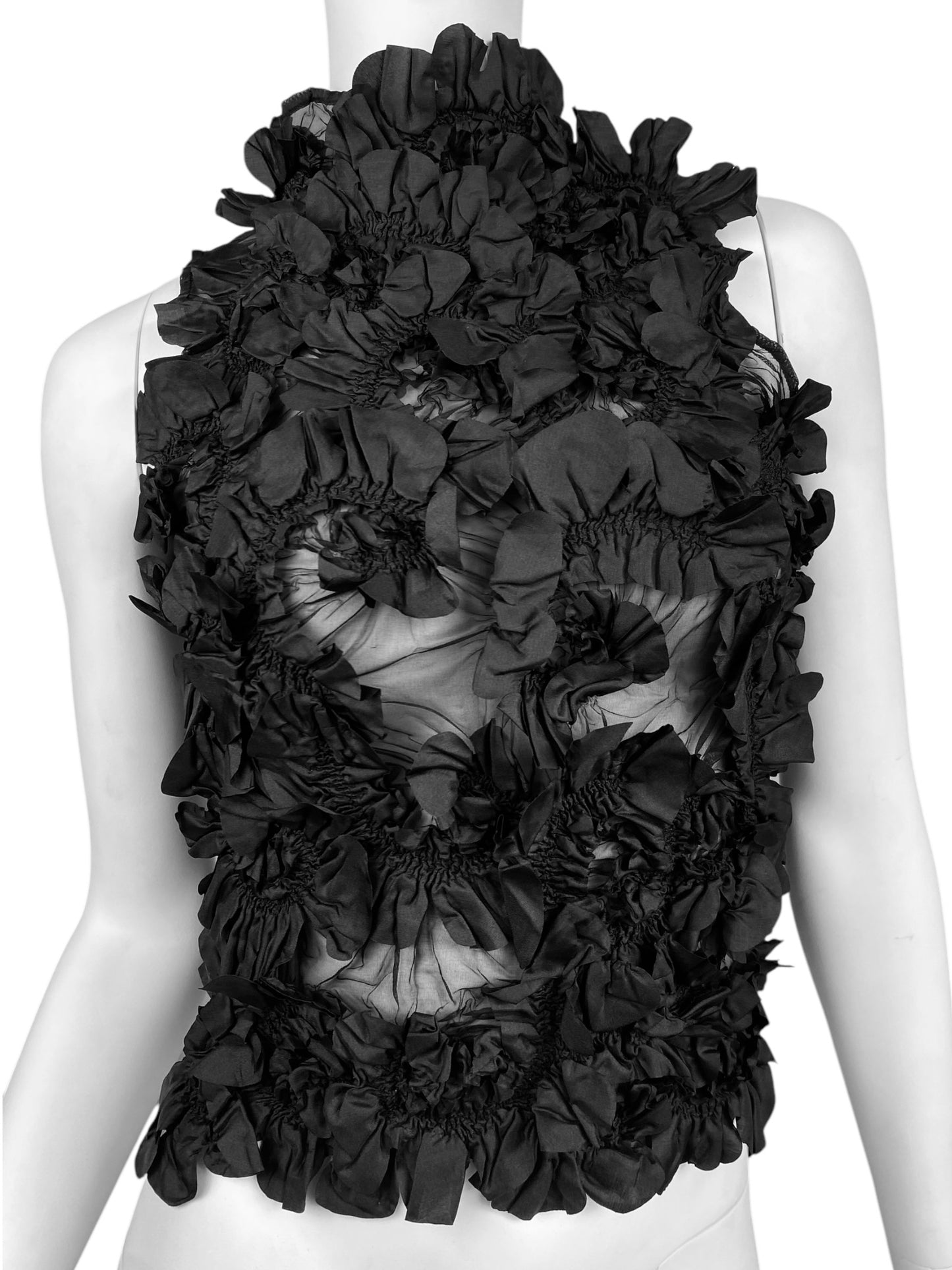 YOSHIKI HISHINUMA 2000s BLACK SHEER TEXTURED CRINKLES TANK TOP