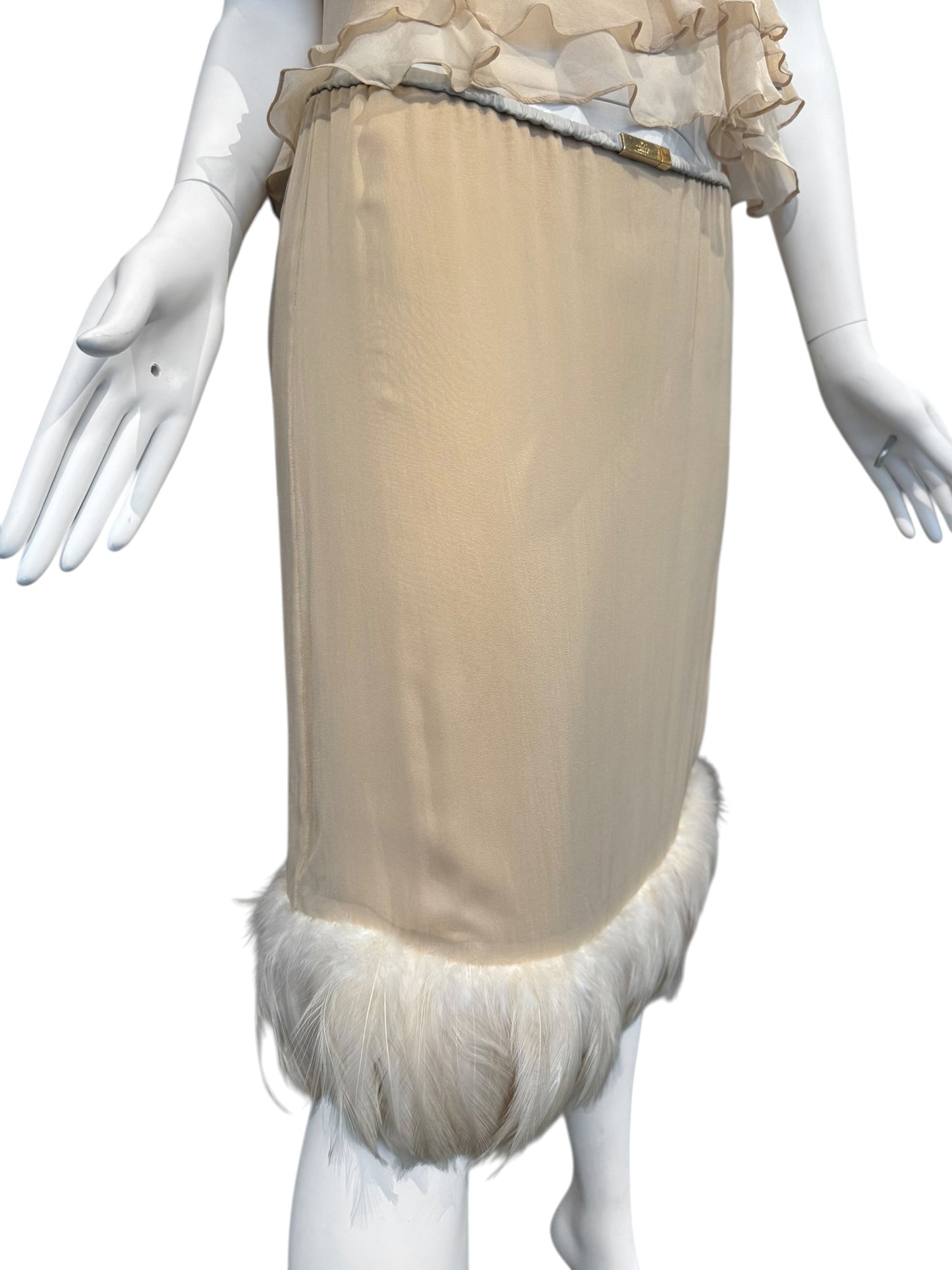 GUCCI SS1999 BY TOM FORD BEIGE SILK FEATHERS TRIM 2P. SET