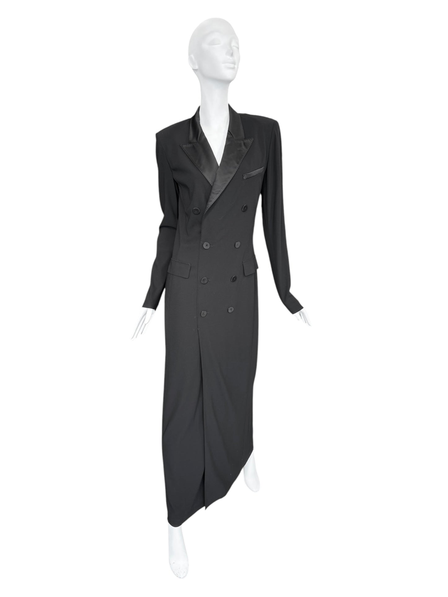 JEAN PAUL GAULTIER 2000s BLACK WOOL DOUBLE BREASTED MAXI DRESS