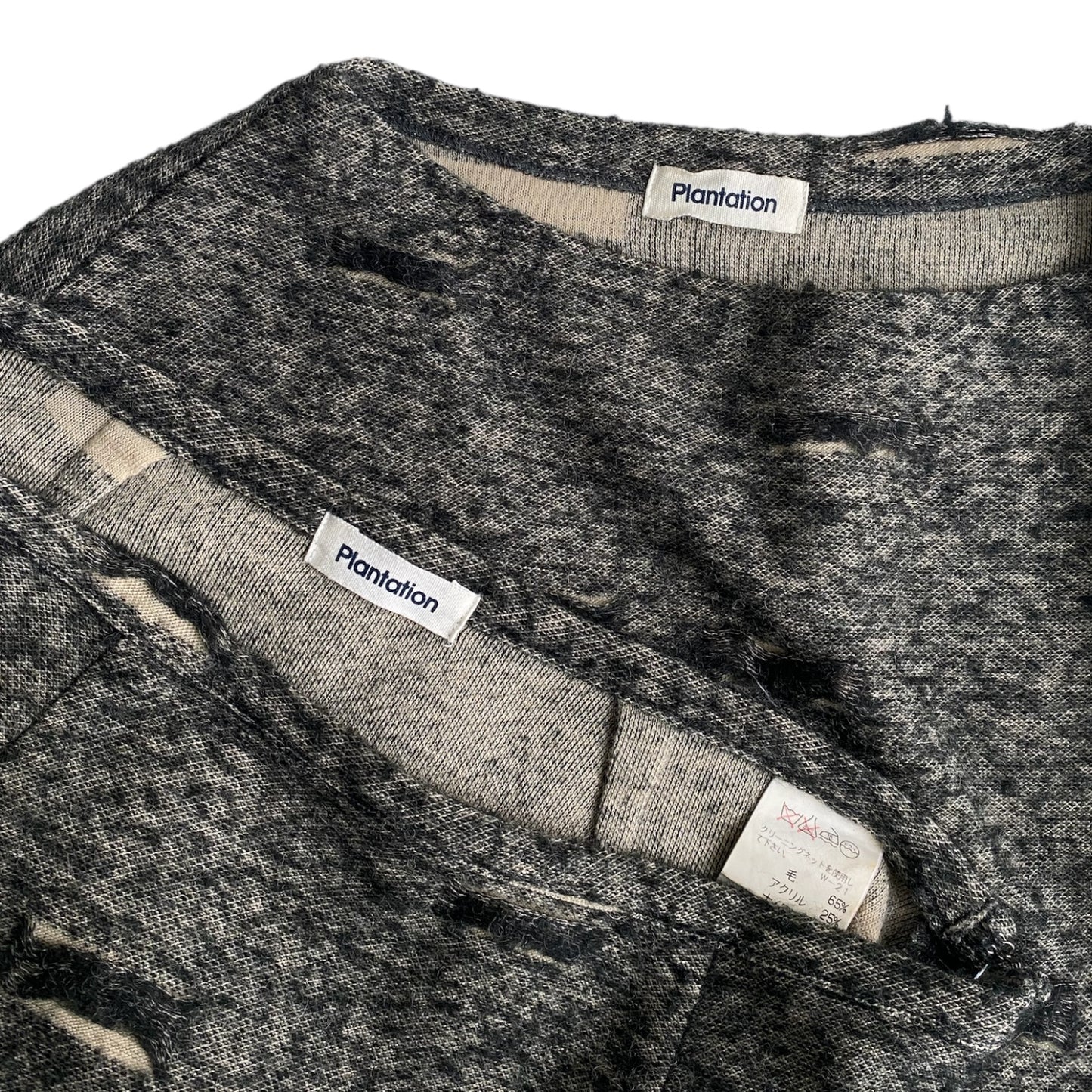 PLANTATION 1990s BY ISSEY MIYAKE GREY WOOL DISTRESSED 2P. SET