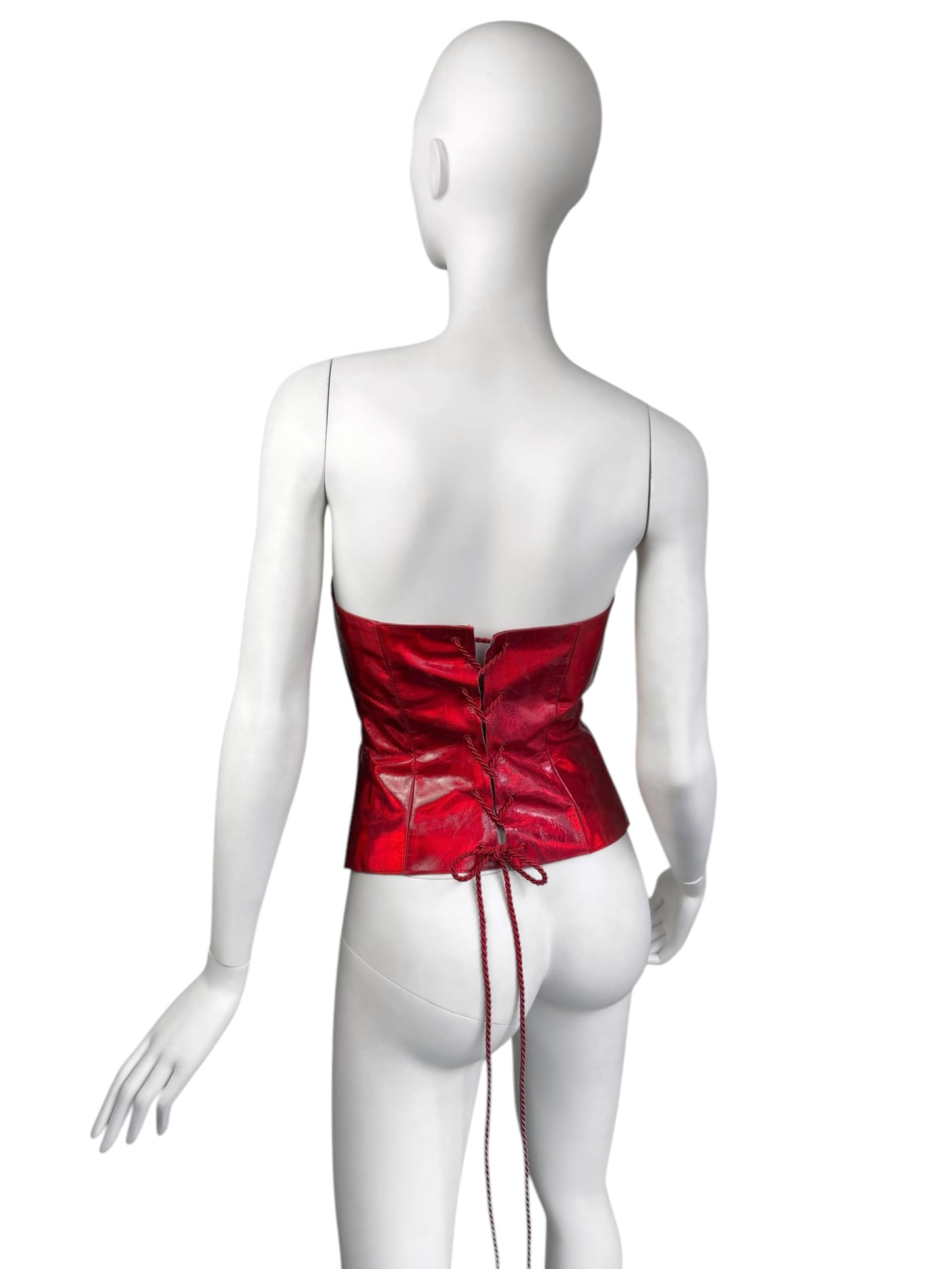 PLEIN SUD 1990s METALLIC RED LEATHER CORSET BUSTIER TOP