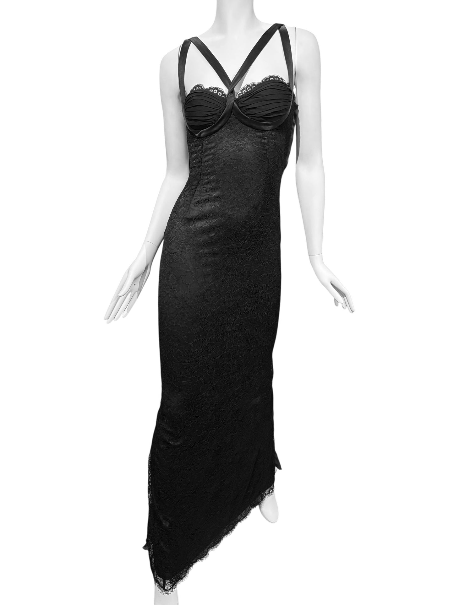 DOLCE & GABBANA FW2017 BLACK LACE & SILK DOUBLE STRAP MAXI DRESS