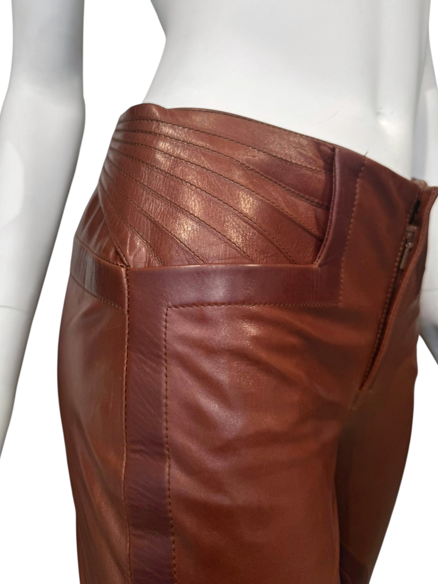 GUCCI FW2007 BY FRIDA GIANNINI. BROWN LEATHER BIKER PANTS
