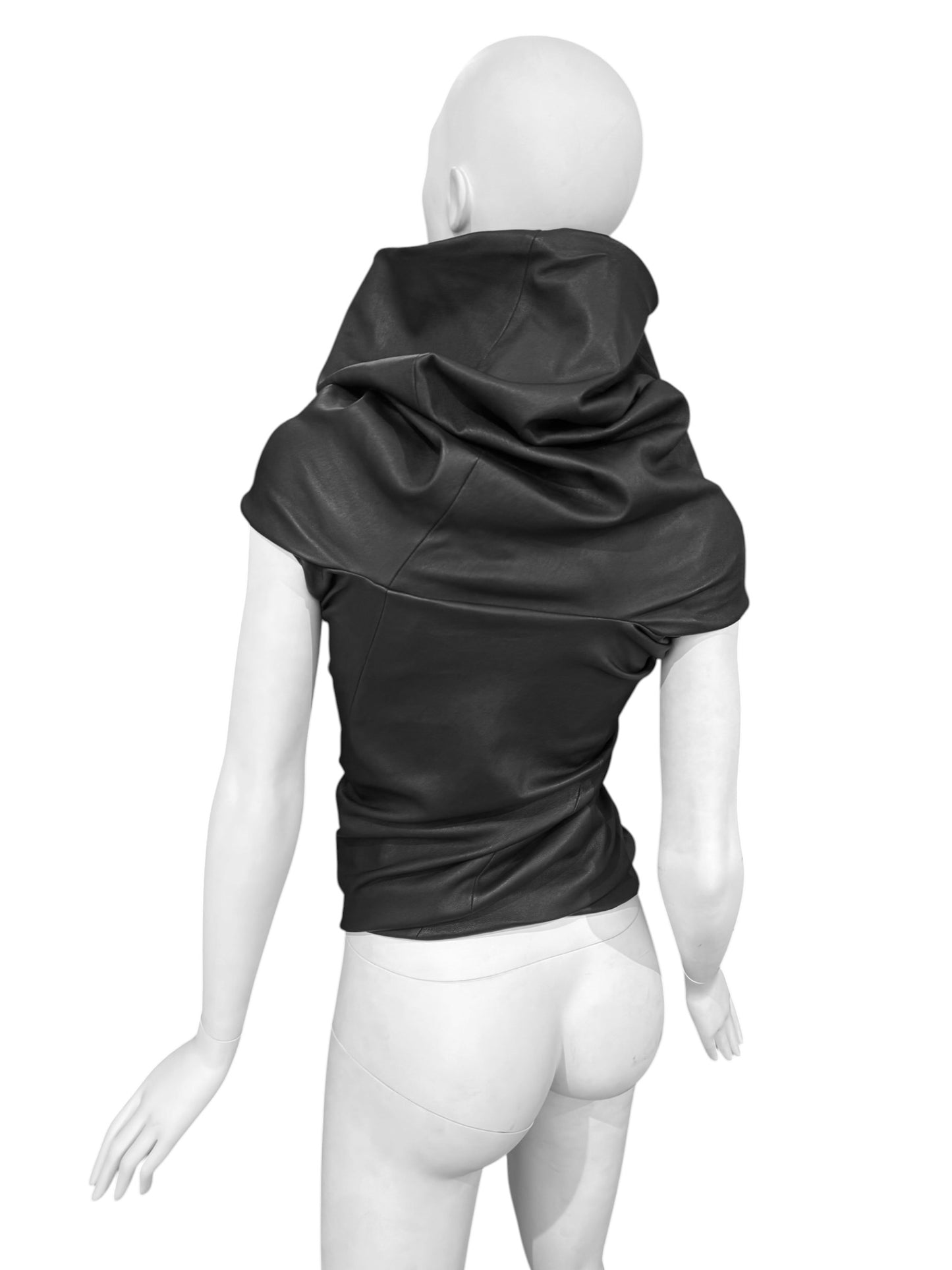 RICK OWENS SS2024 «LIDO» BLACK LEATHER DRAPED TANK TOP