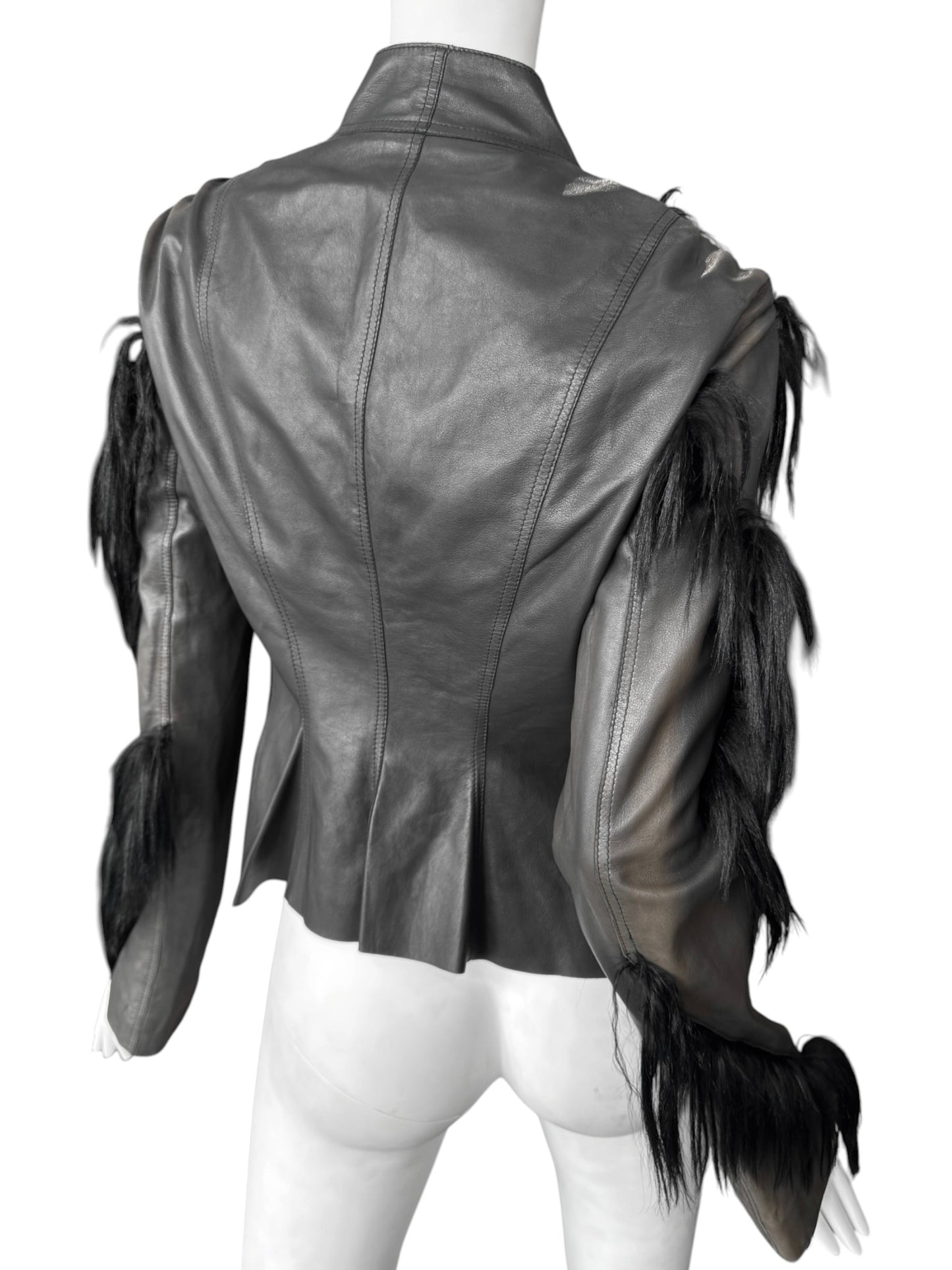 REVILLON FW2003 BY RICK OWENS BLACK LEATHER & MONKEY FUR JACKET