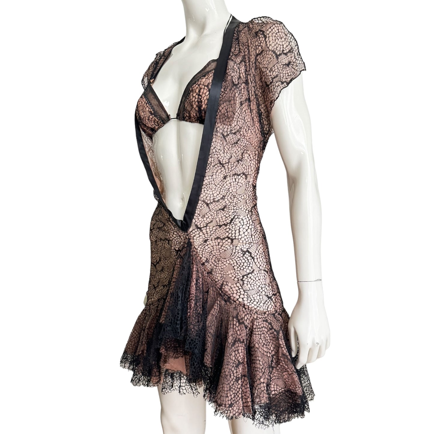 FAYÇAL AMOR SS2003 TULLE & LACE LARGE NECKLINE MINI DRESS (+ MATCHING BRA)