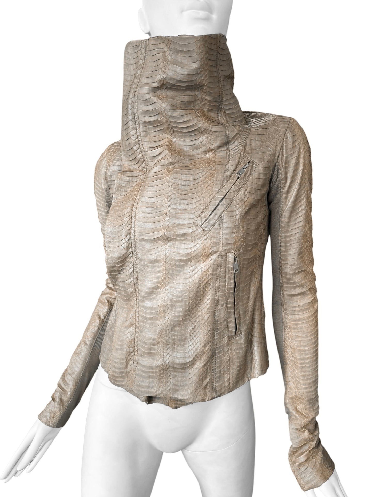 RICK OWENS SS2012 «NASKA» BROWN PYTHON LEATHER ASYMMETRICAL ZIP JACKET