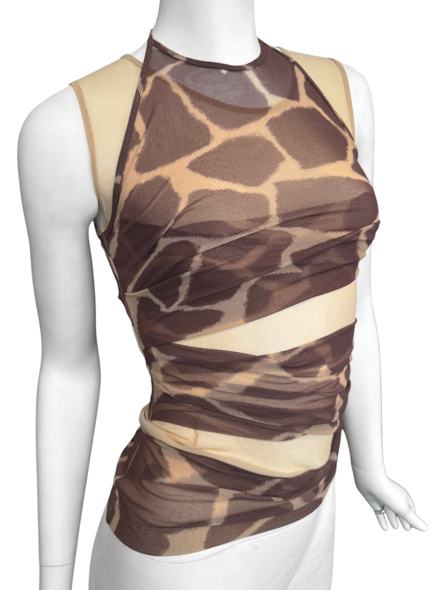 PLEIN SUD JEANS SS1998 GIRAFE PRINT MESH LAYERED TANK TOP