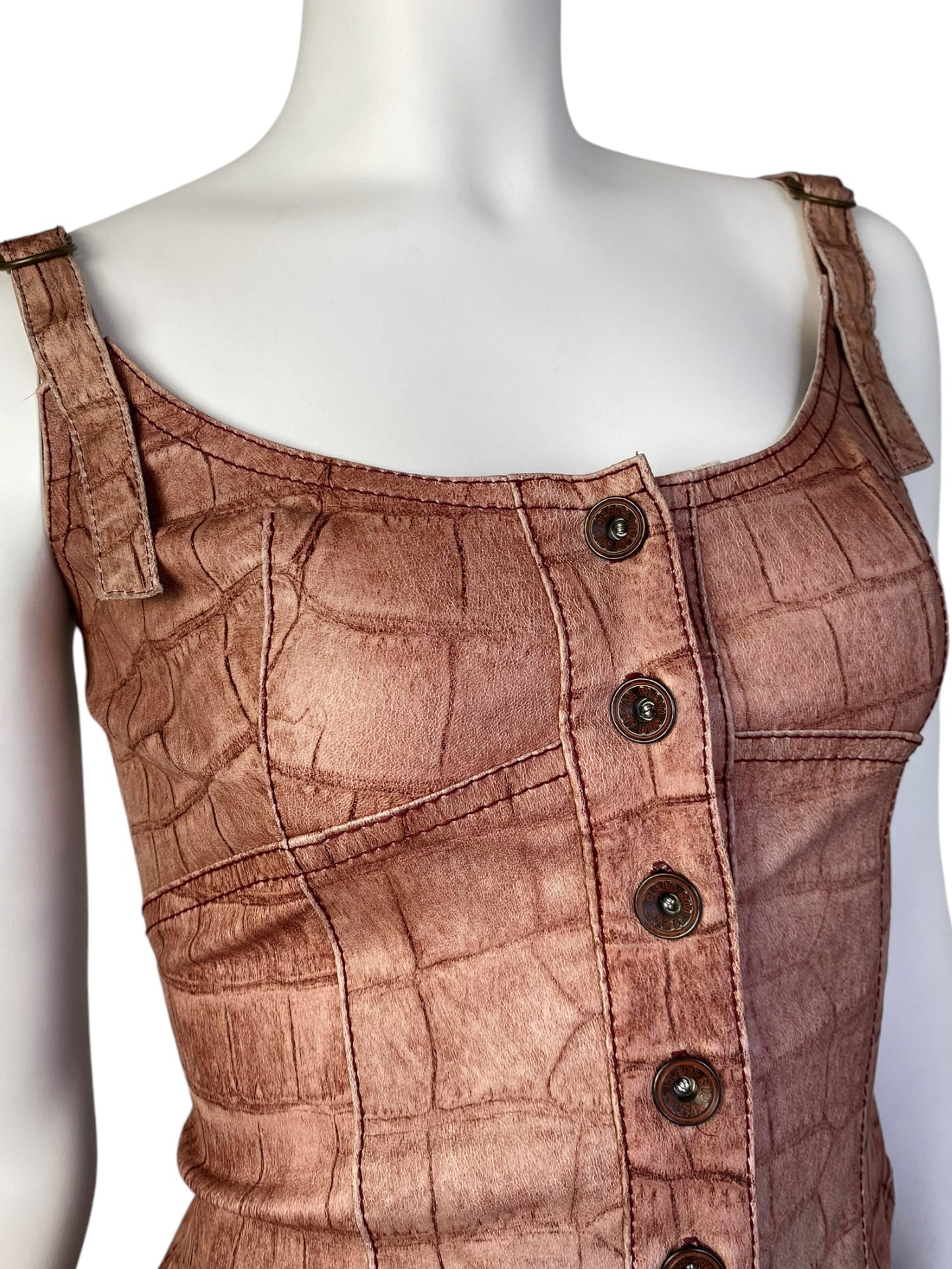 PLEIN SUD JEANS 2000s COPPER LEATHER CROCODILE EMBOSSED 2p. SET (CORSET + CAPRI PANTS)