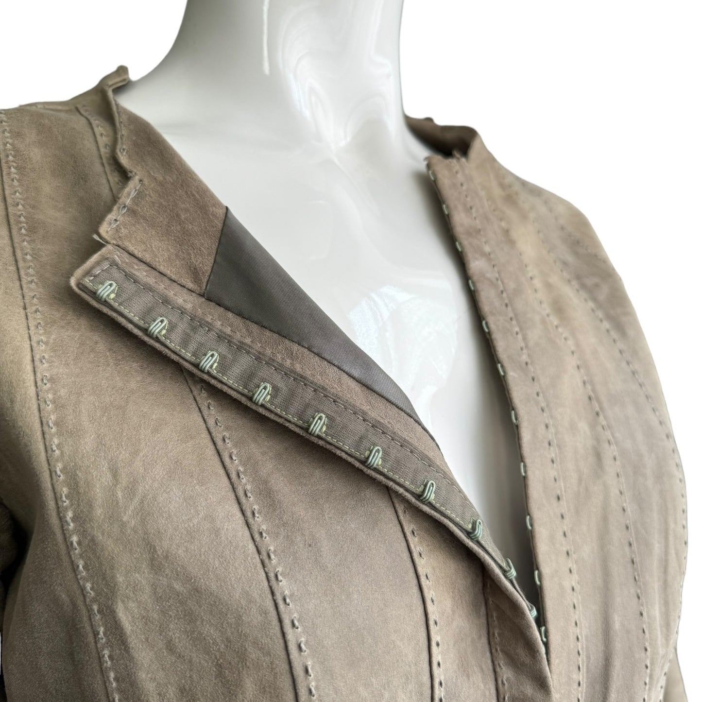 PLEIN SUD SS2003 BEIGE DISTRESSED LEATHER HOOKED JACKET