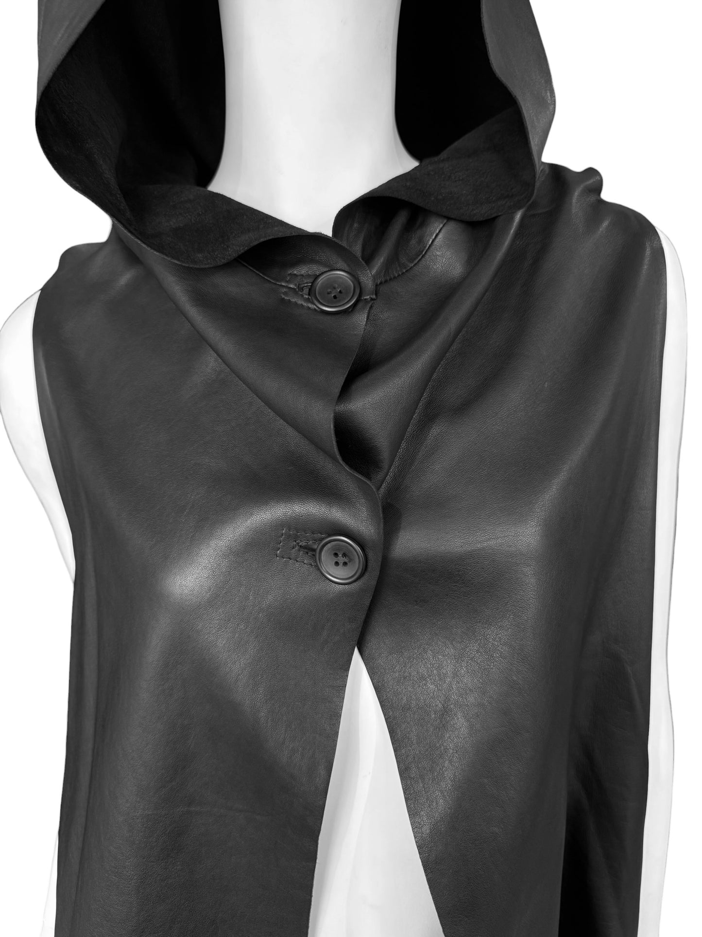CHRISTOPHE NEKROMANCIÈ 2000s BLACK LEATHER HOODED VEST
