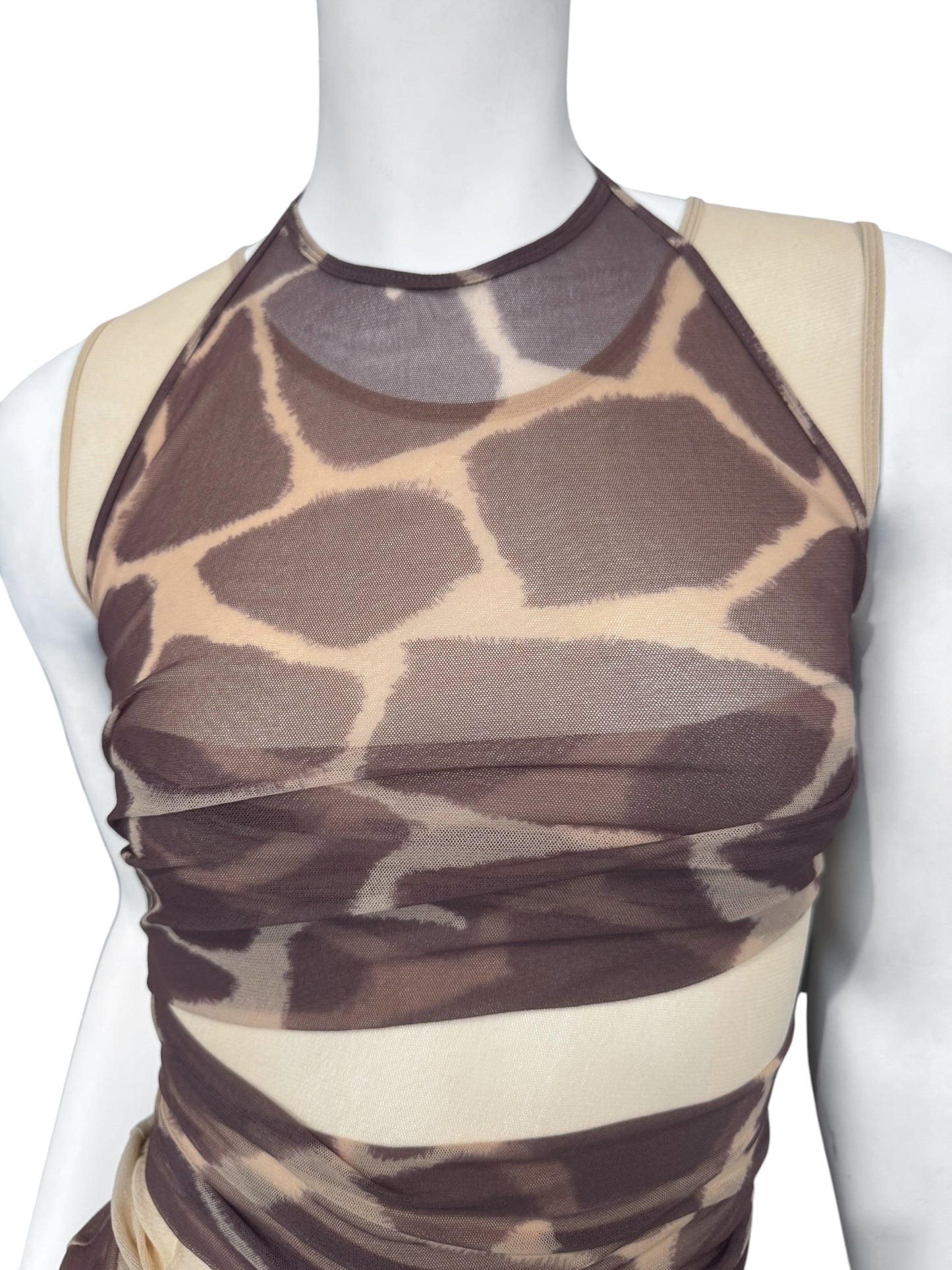 PLEIN SUD JEANS SS1998 GIRAFE PRINT MESH LAYERED TANK TOP