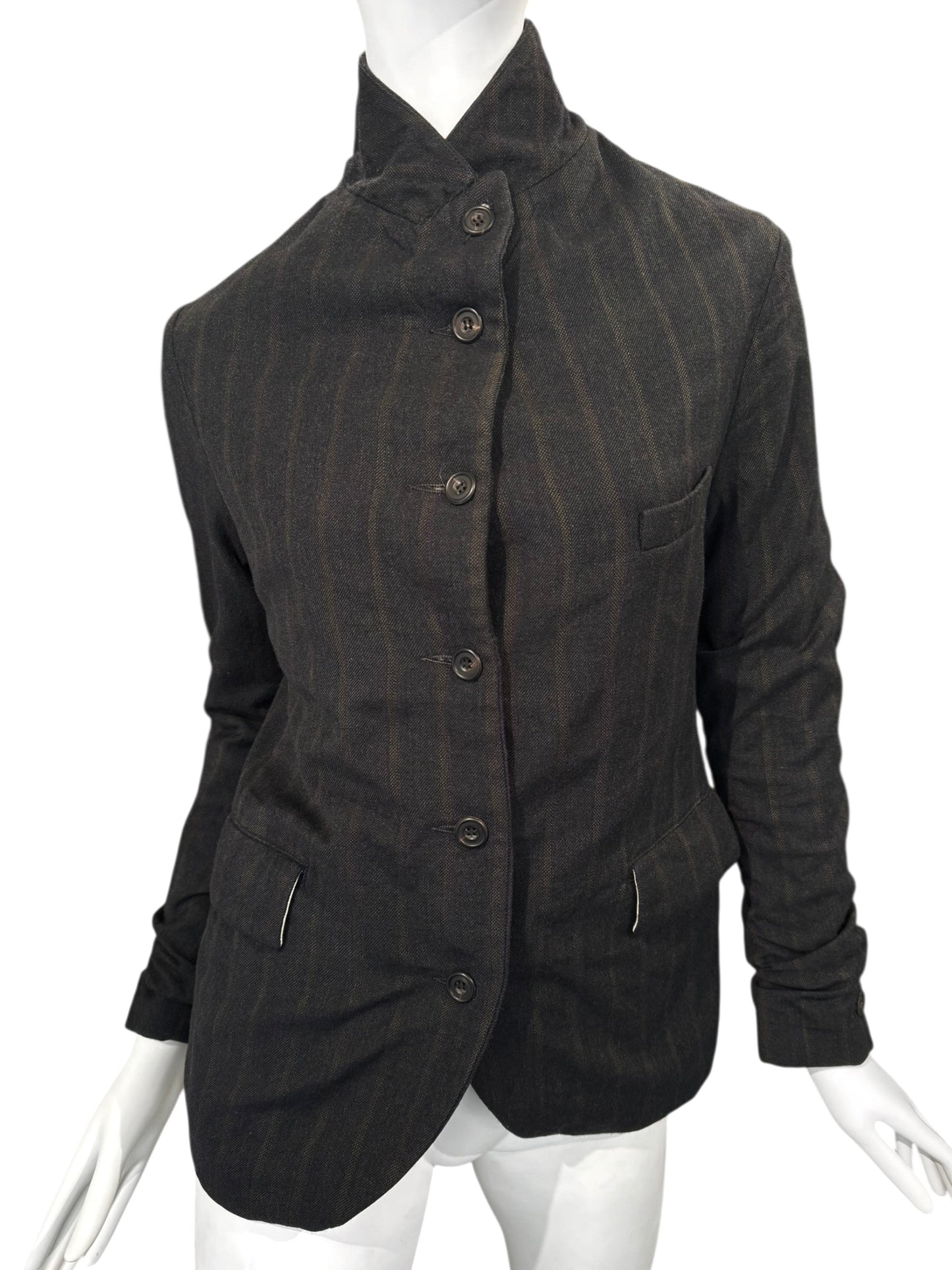 PAUL HARNDEN SHOEMAKERS 2010s DARK BROWN WOOL STRIPED JACKEY