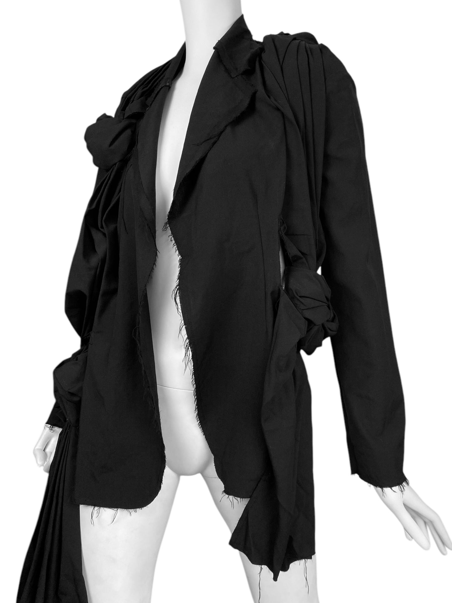 COMME DES GARÇONS SS2003 BLACK PLEATED KNOT BACKLESS BLAZER