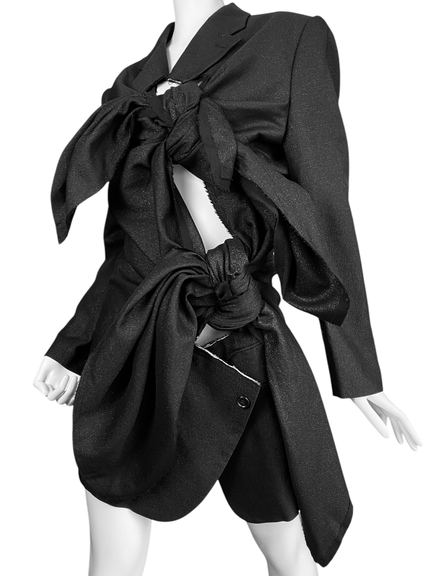 COMME DES GARÇONS SS2019 BLACK DECONSTRUCTED KNOTTED BLAZER