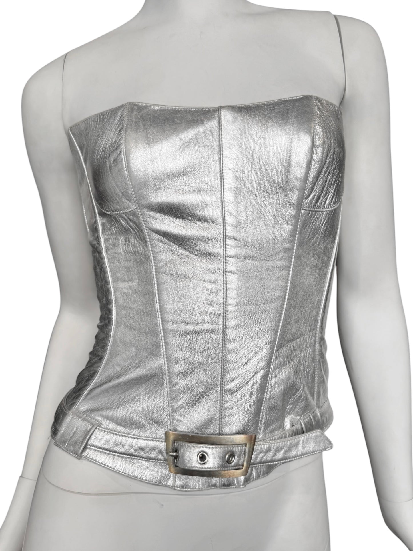 THIERRY MUGLER 1990s SILVER LEATHER CORSET