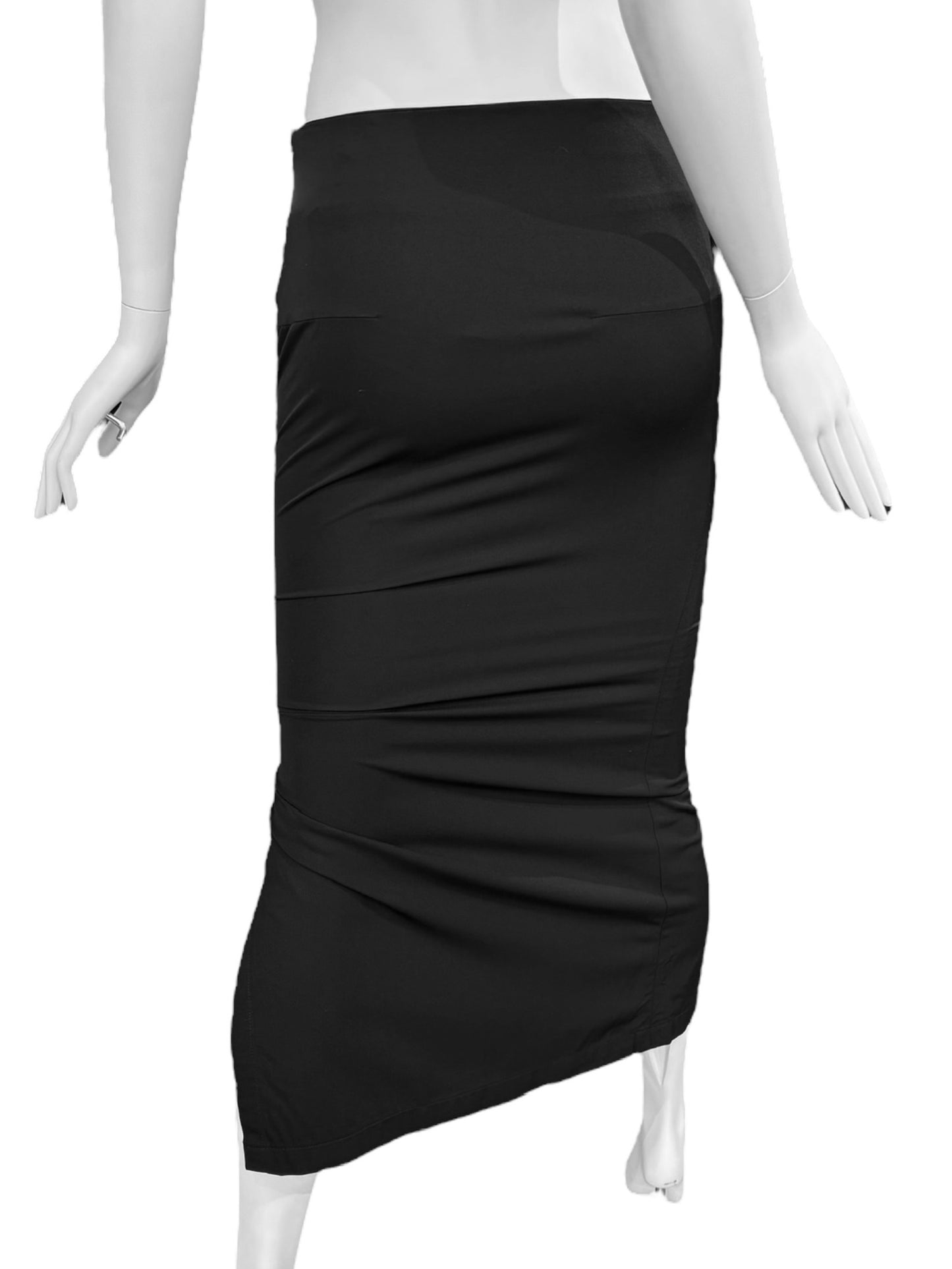 Y’S YOHJI YAMAMOTO 2000s BLACK WOOL ASYMMETRICAL SLIT MAXI SKIRT