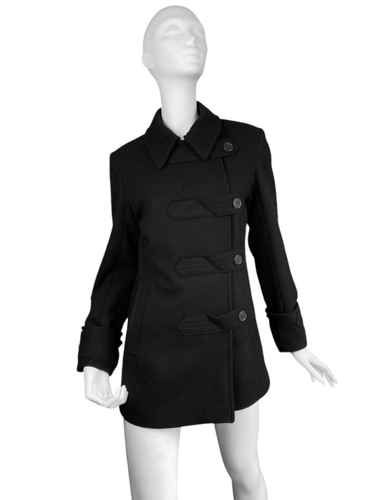 JIL SANDER FW2005 BLACK WOOL ASYMMETRICAL PEACOAT